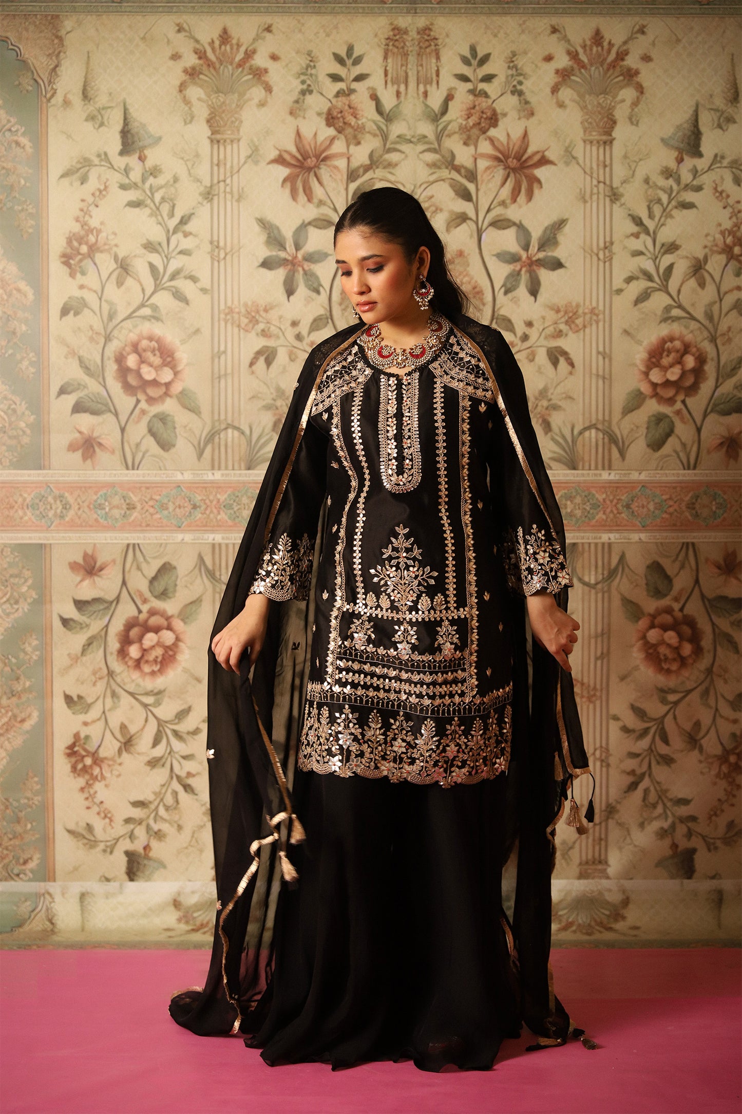 Mehvish Black Gota Patti Kurta, Sharara Pants & Dupatta