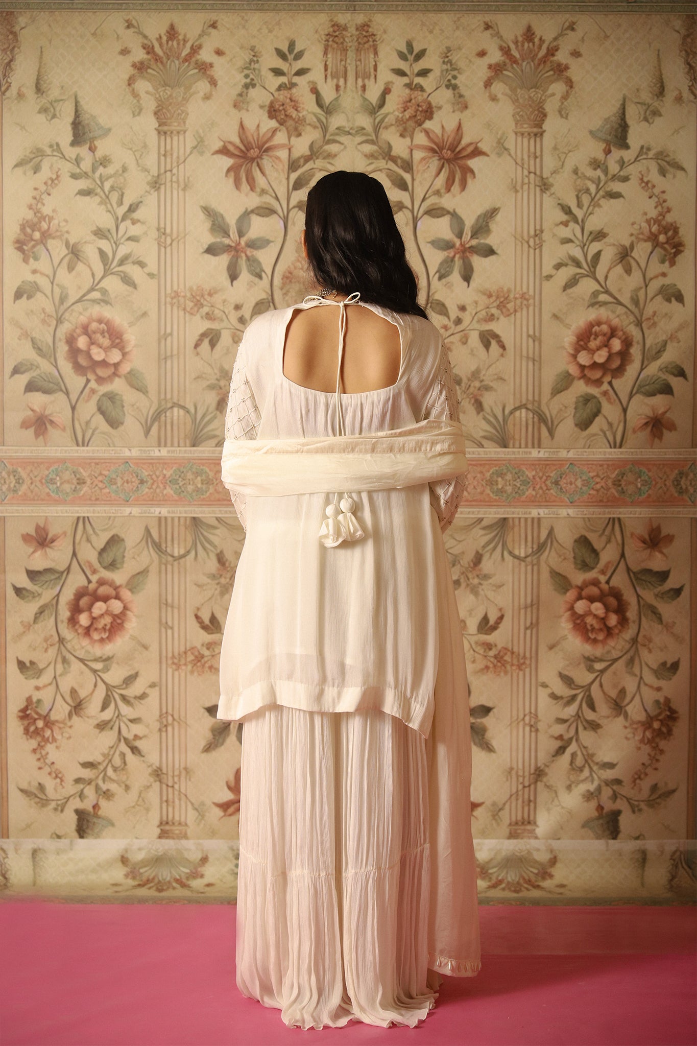 Esra Ivory Pearl Work Kurta and Sharara Set