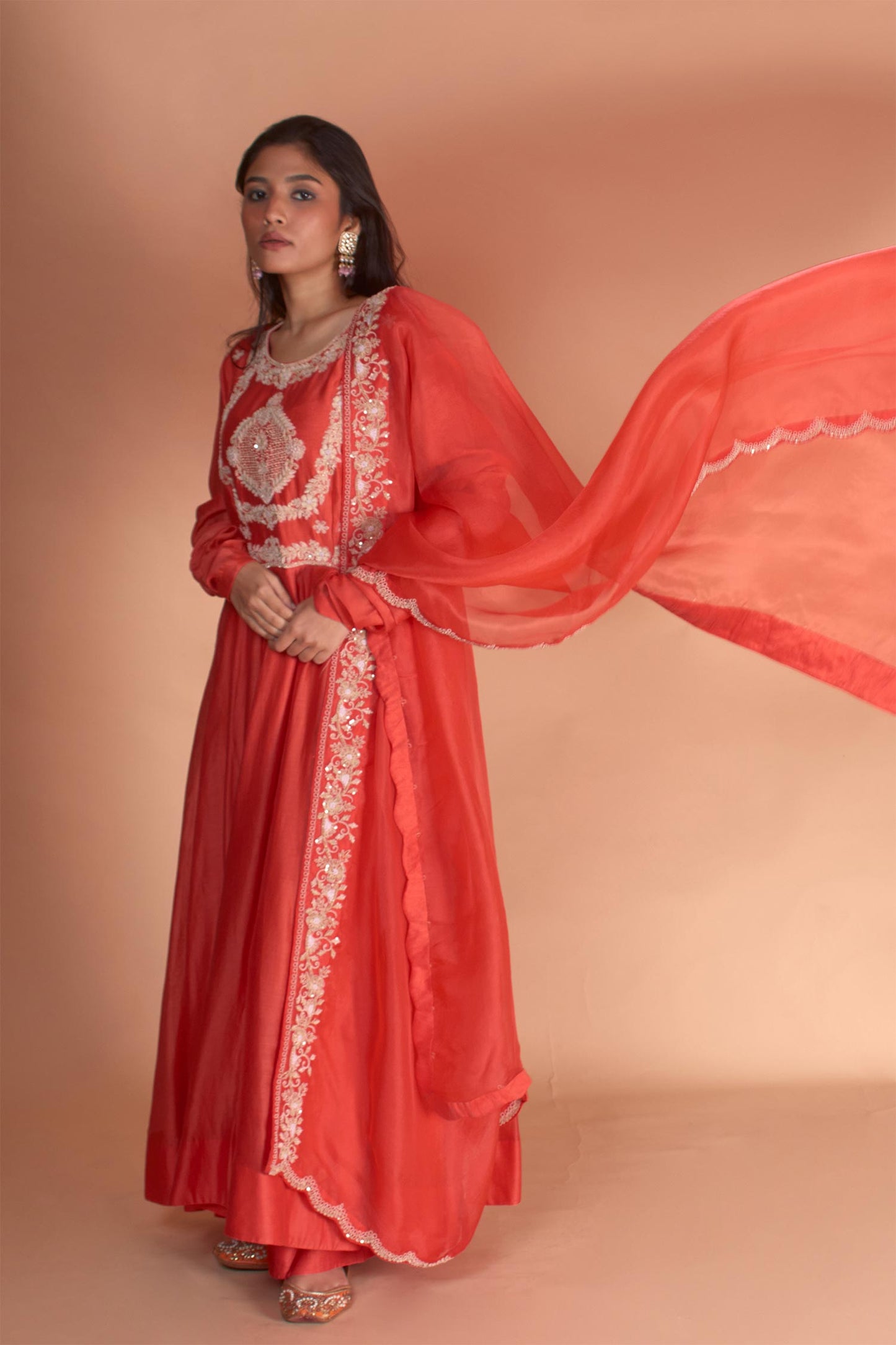 Amyra - Orange Anarkali with Zardozi Work