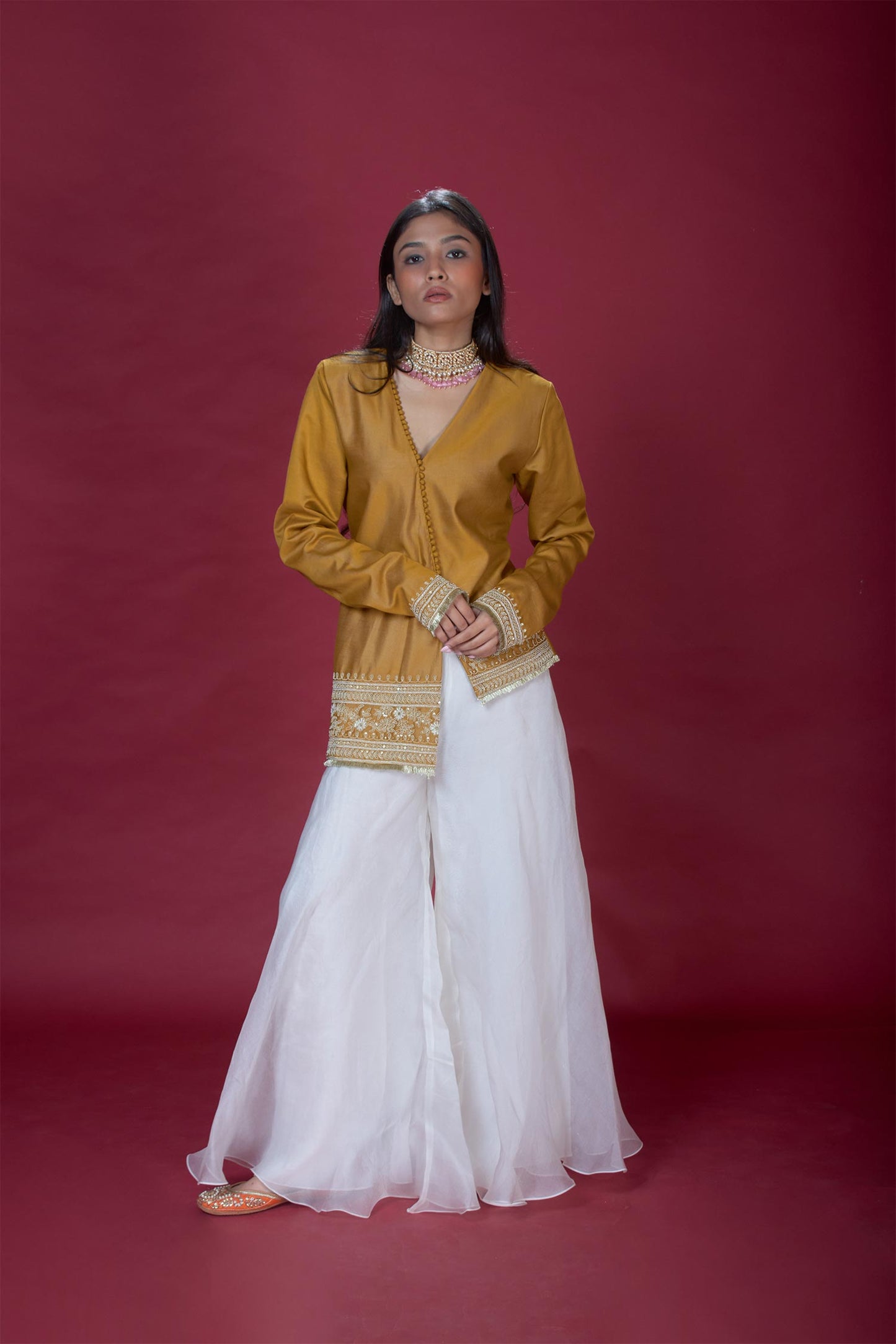 Amelie - Mustard Yellow Top & Organza Palazzos