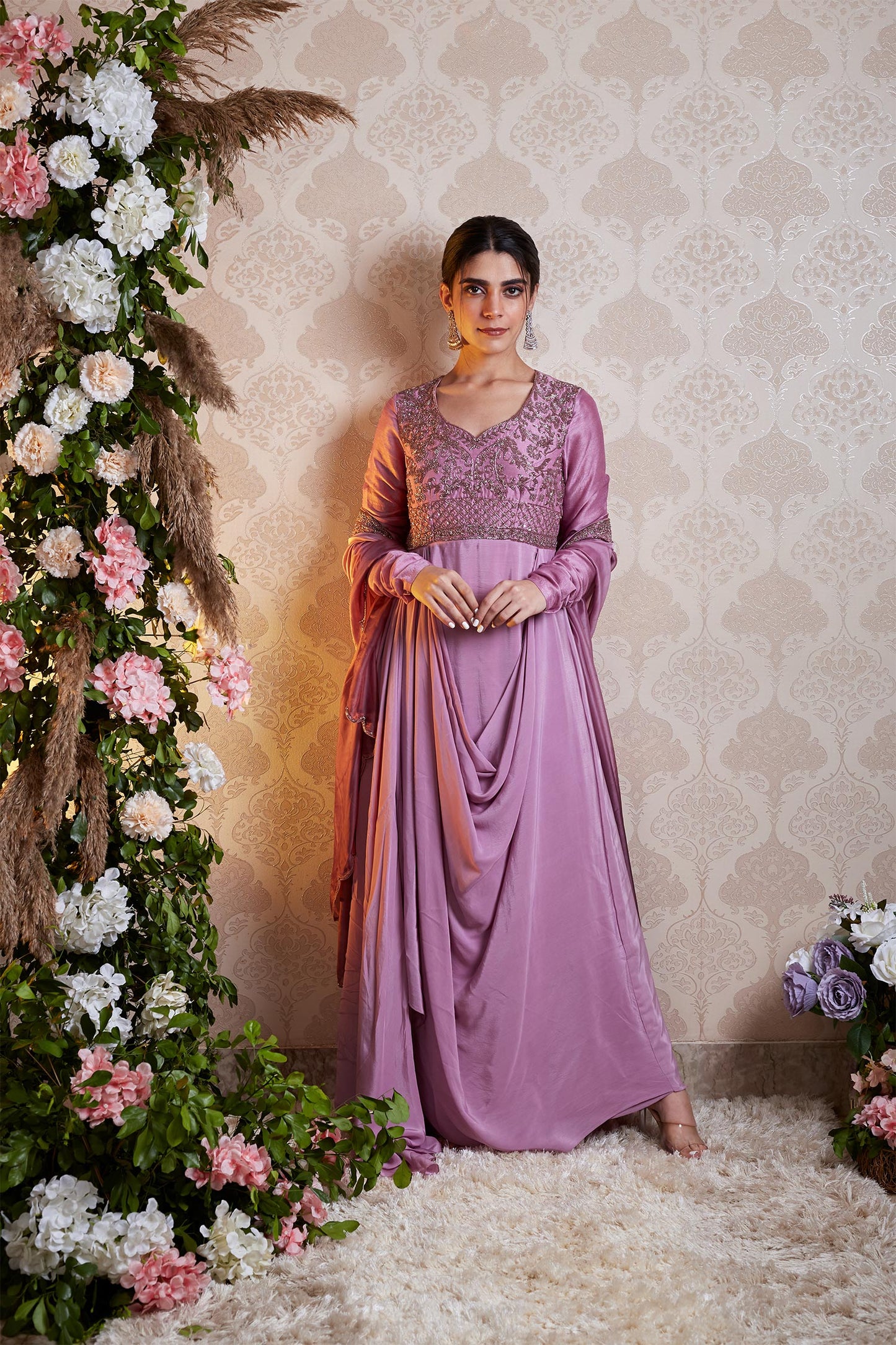 Anya - Light Purple Draped Anarkali with Ombre Dupatta