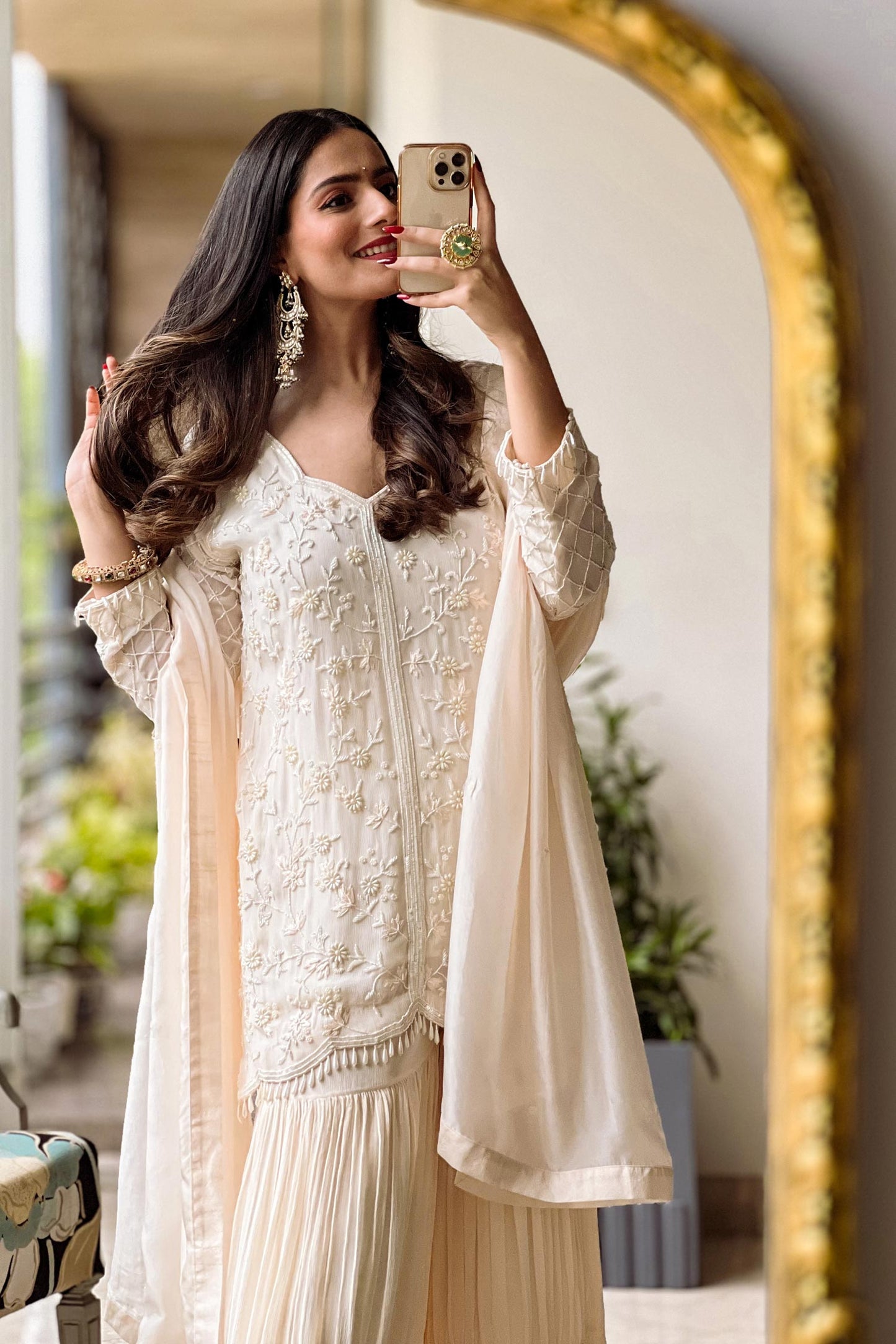 Esra - Ivory Kurta With Pearl Work & Sharara