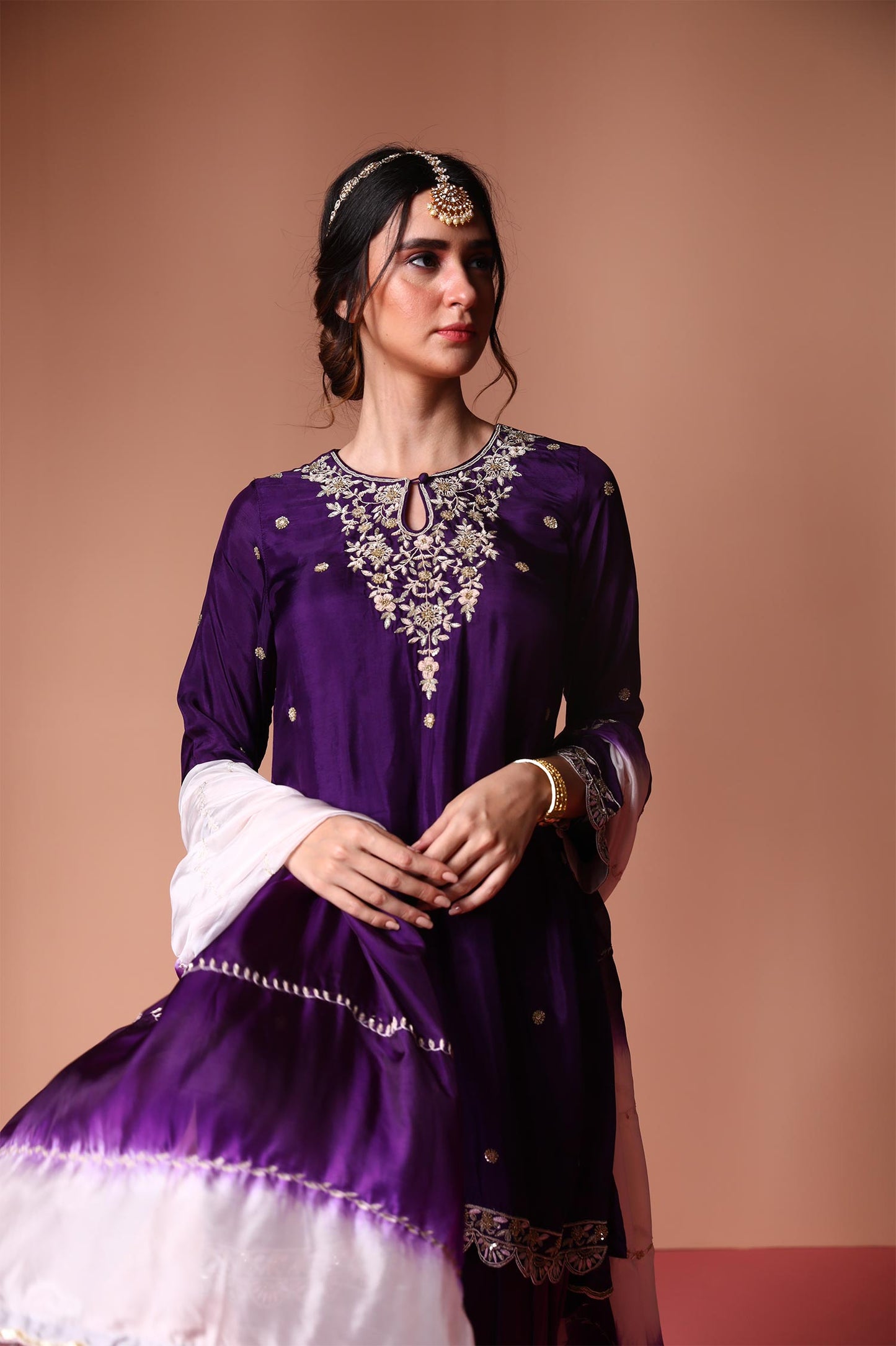 Itsya - Purple Kurta & Salwaar Set with Leheriya Dupatta