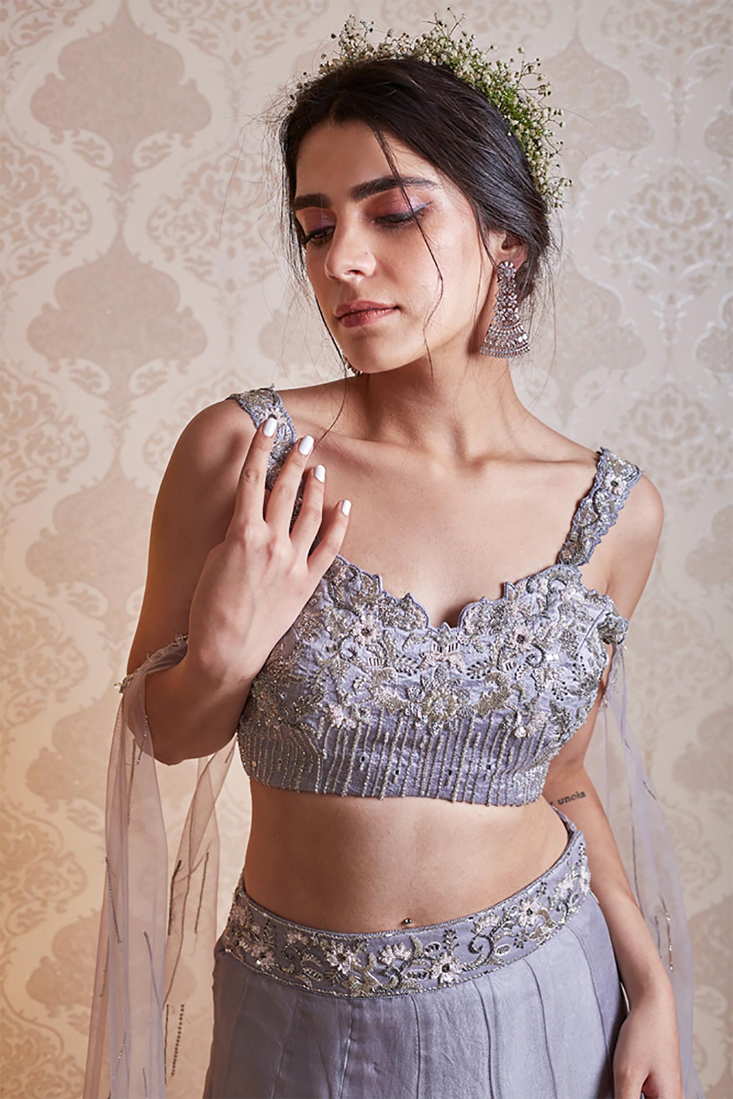 Zaina - Grey High Low Lehenga Set