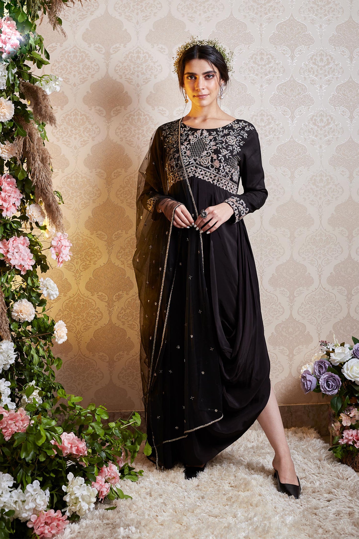Elia - Black Draped Anarkali