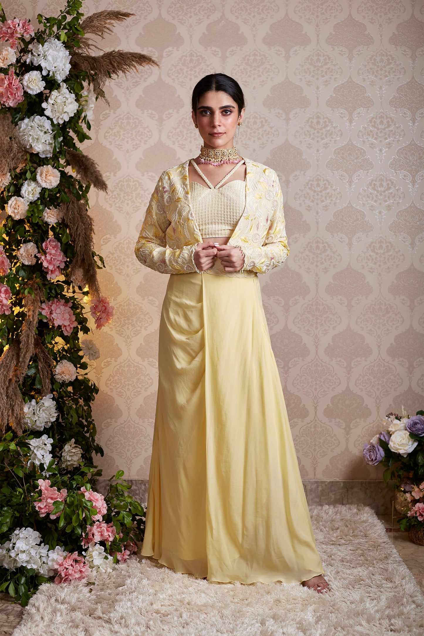 Leia - Lemon Yellow Blouse Jacket & Draped Skirt