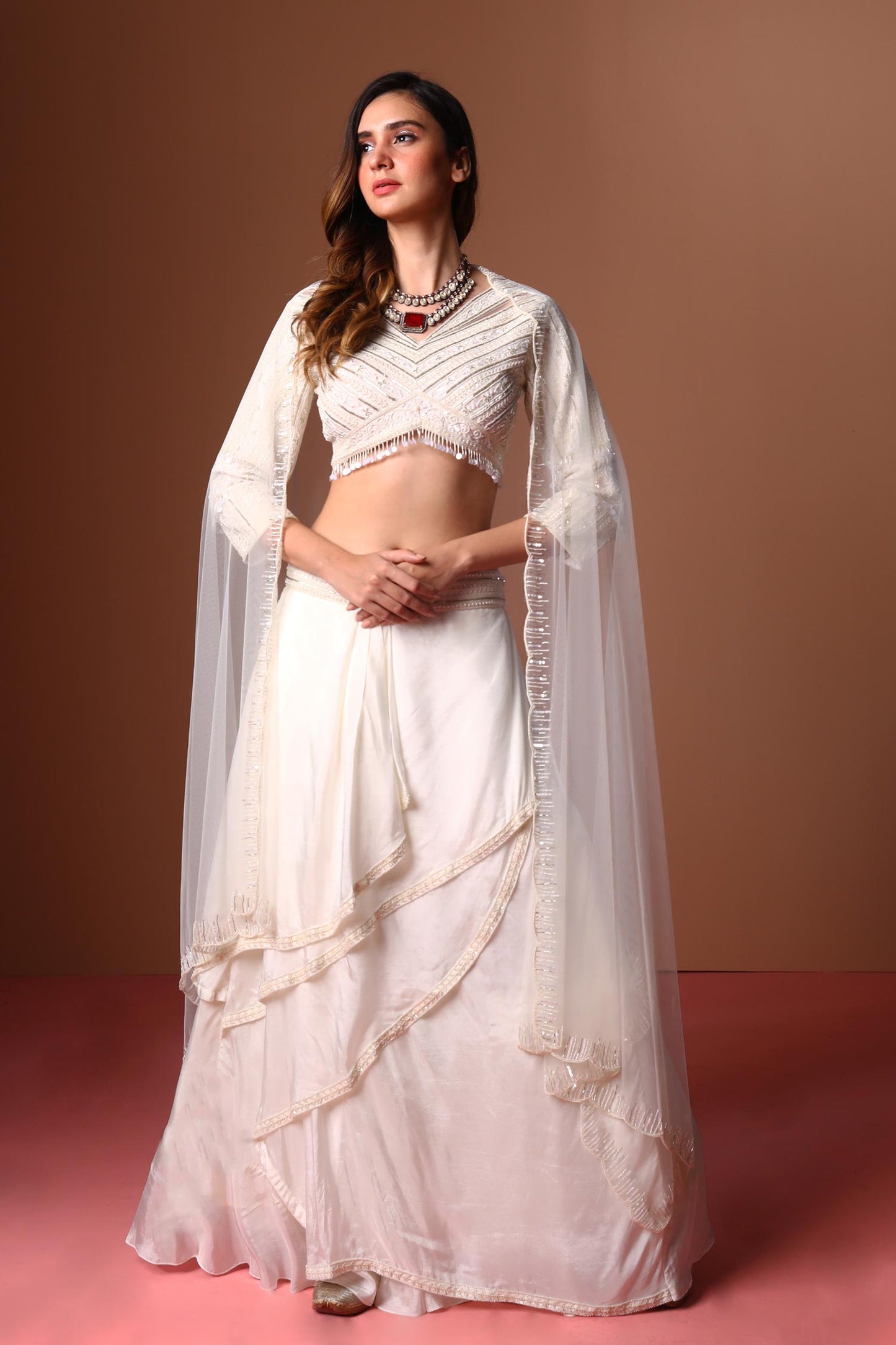 Noor - Ivory & Silver Lehenga Blouse & Dupatta