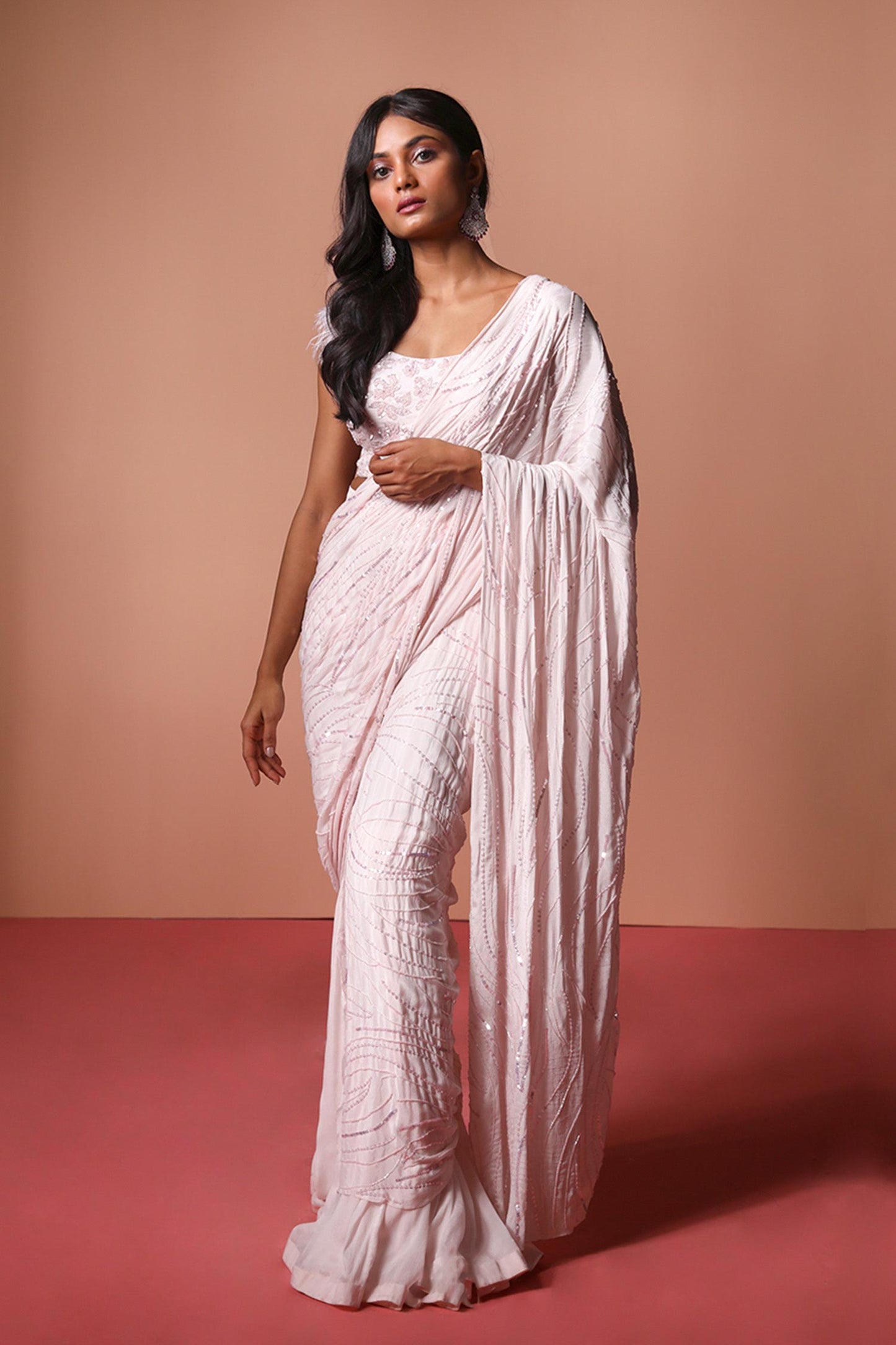 Klea - Blush Pink Draped Saree & Blouse