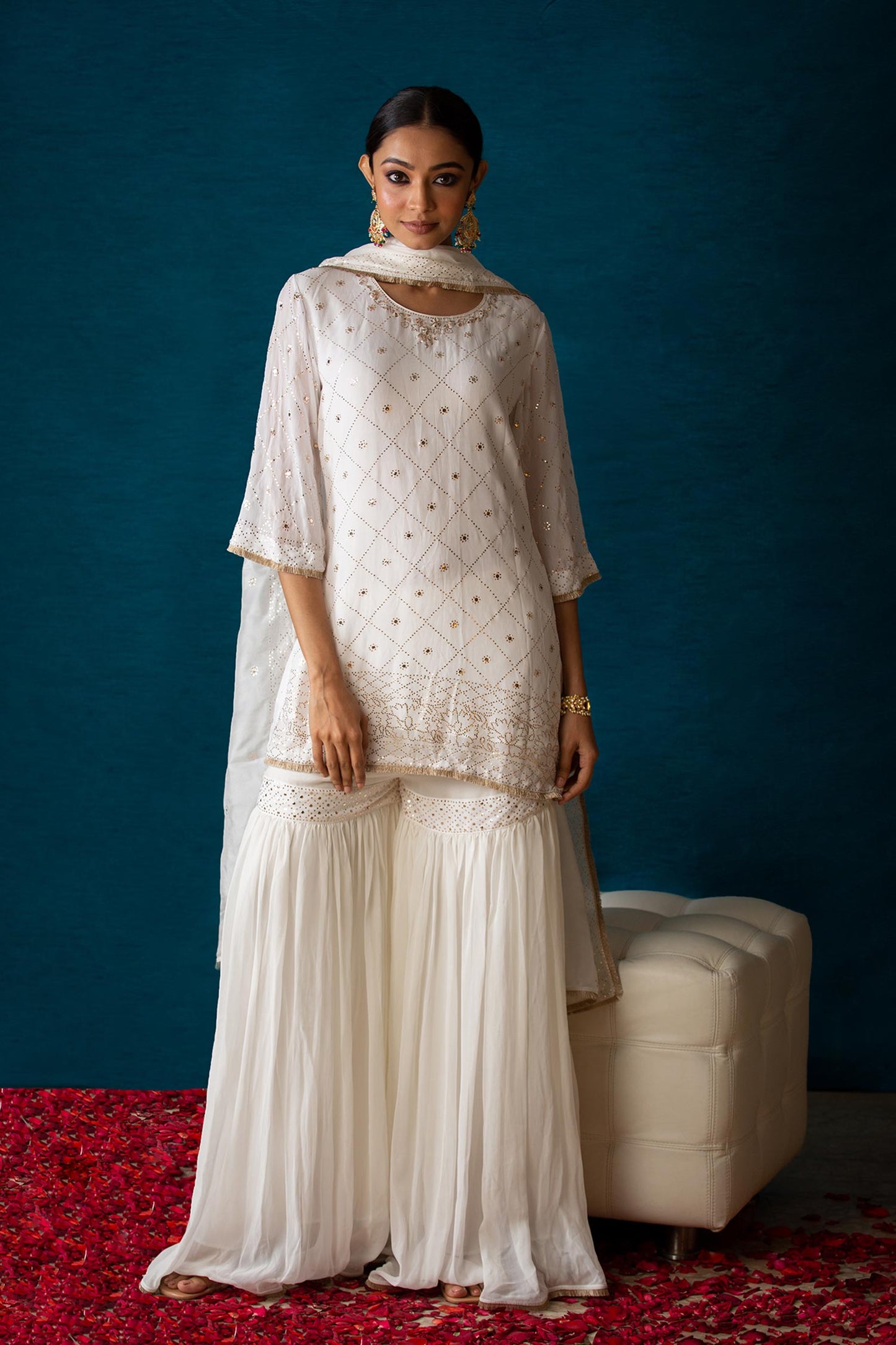 Ela - Shell White Mukaish Sharara Set
