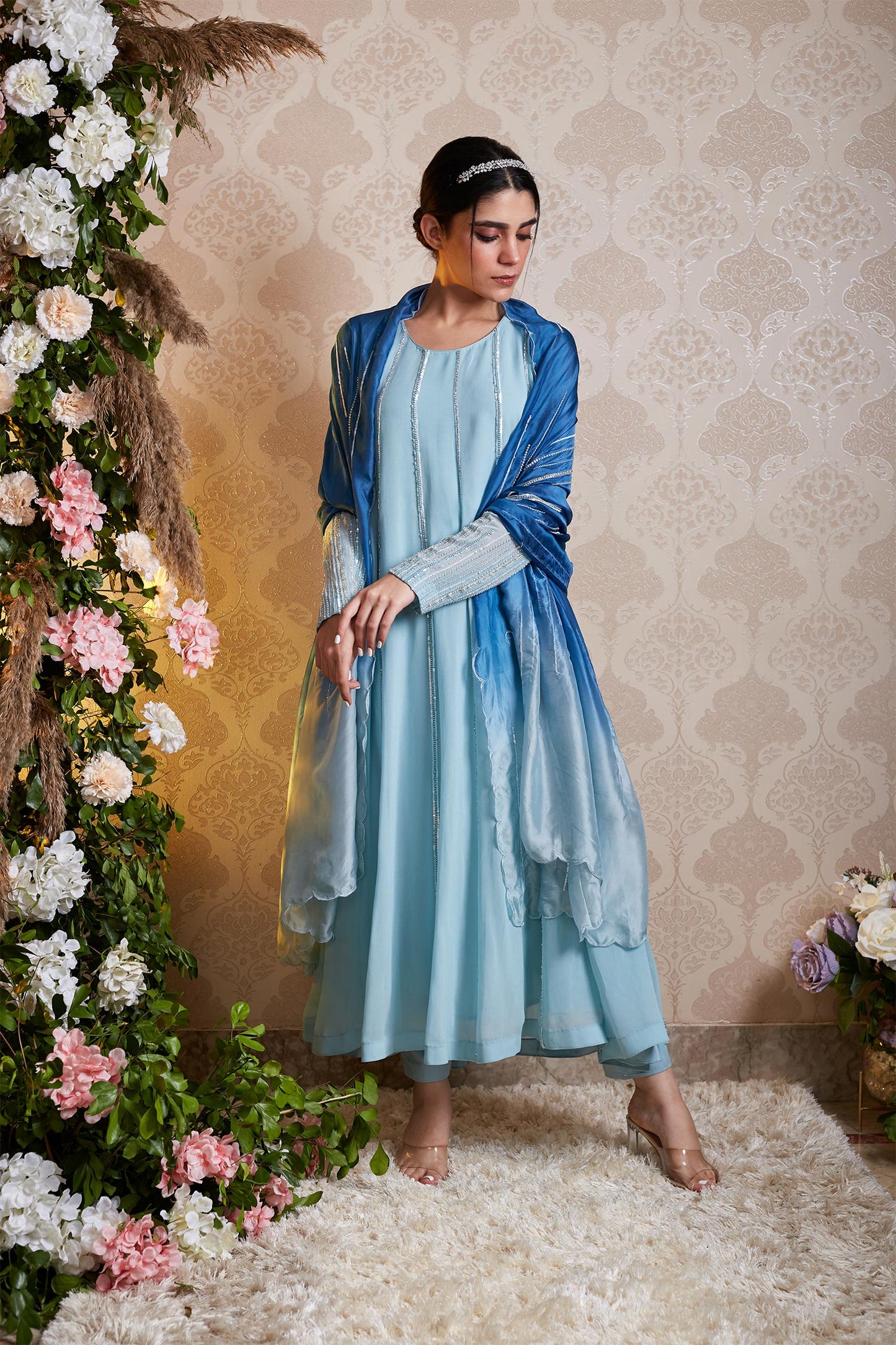 Ekra - Light Blue Anarkali with Ombre Dupatta