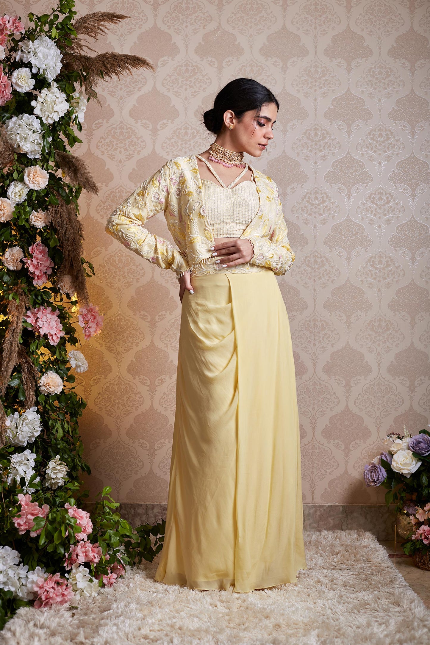 Leia - Lemon Yellow Blouse Jacket & Draped Skirt