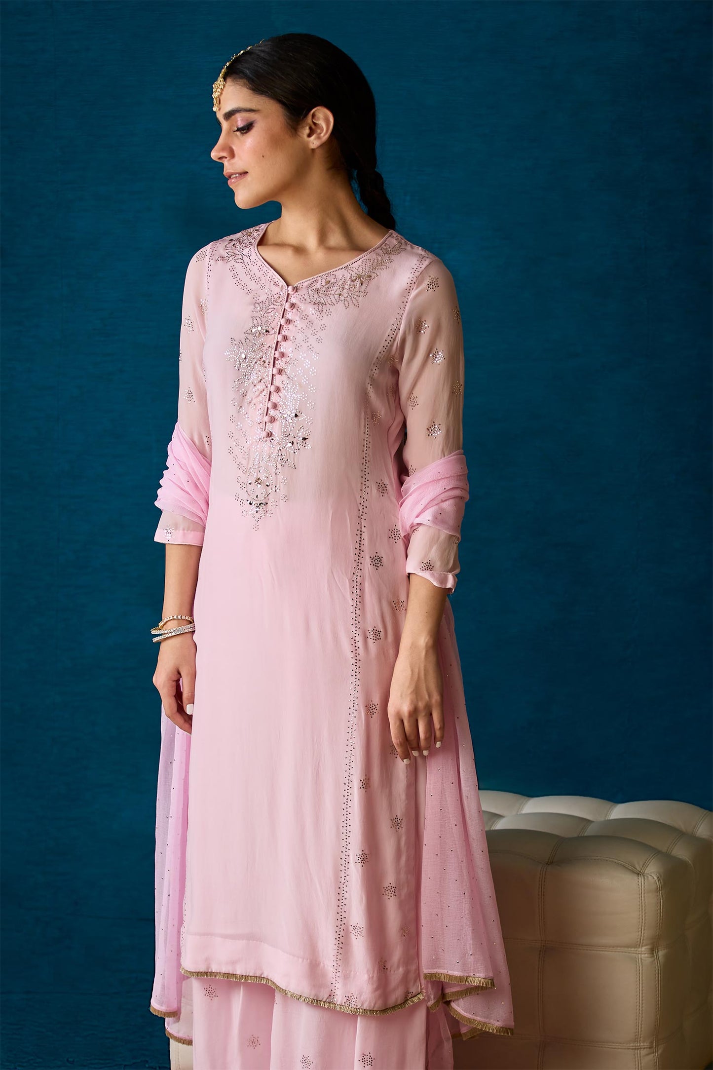 Anvi - Light Pink Mukaish Kurta Set