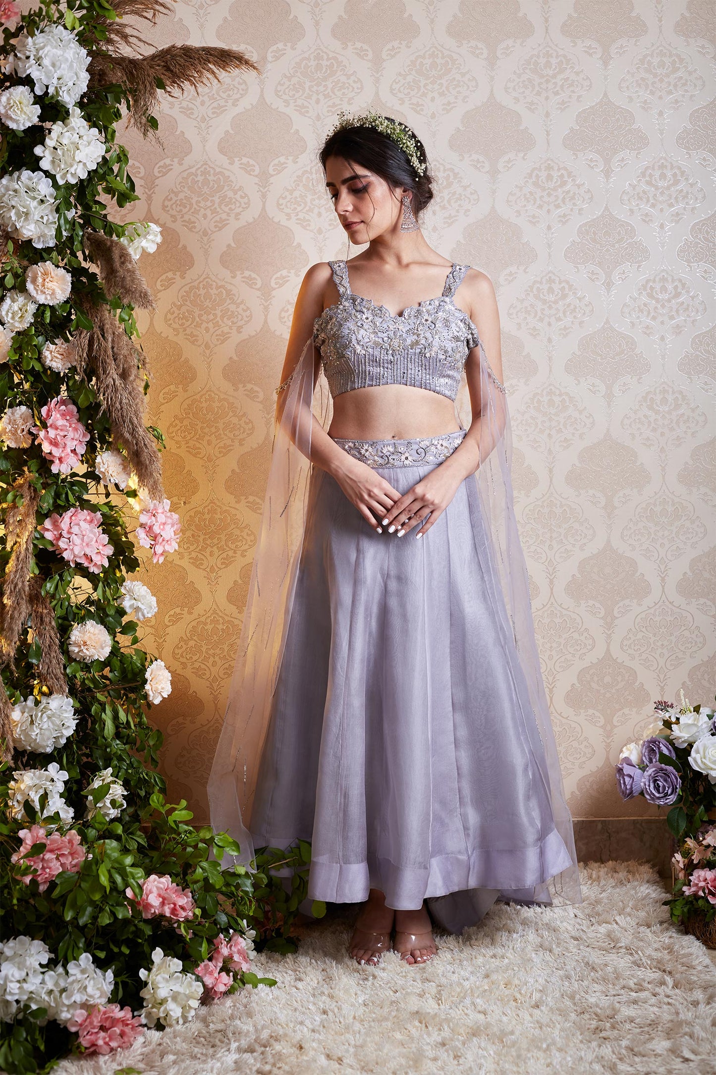 Zaina - Grey High Low Lehenga Set