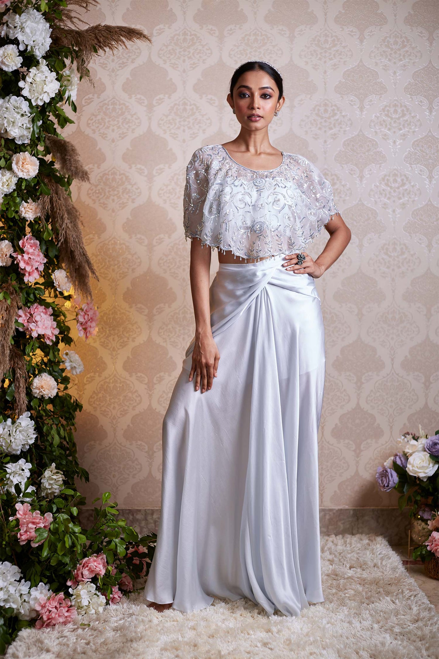 Airah - Pastel Blue Short Cape & Draped Skirt