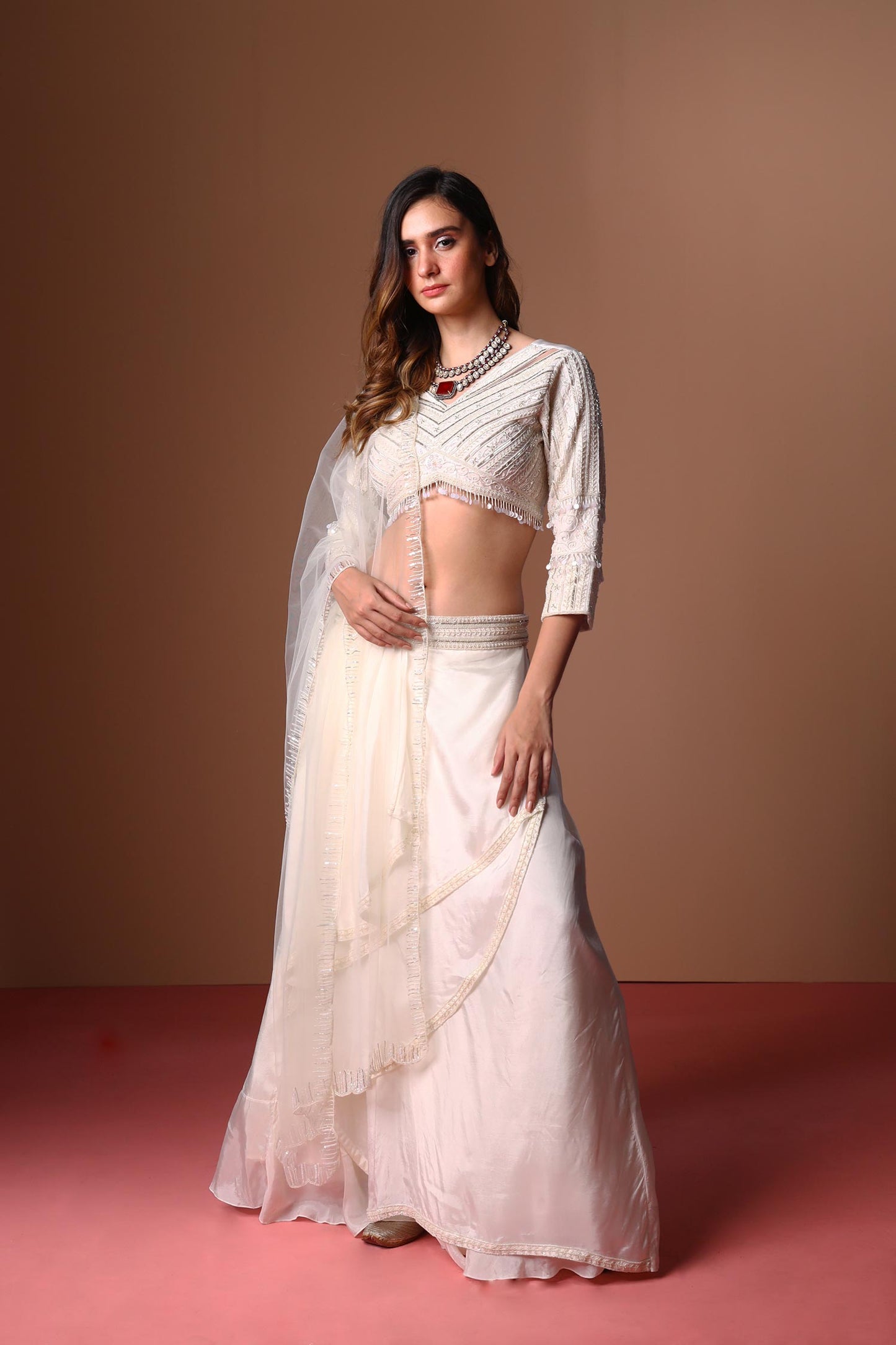 Noor - Ivory & Silver Lehenga Blouse & Dupatta