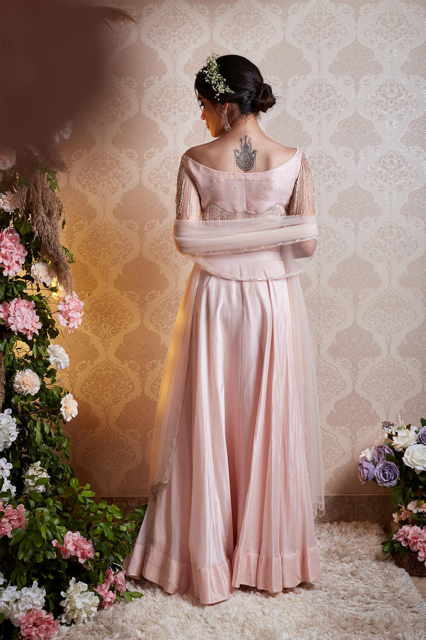 Aniyah - Pastel Pink Lehenga With Crystal Work