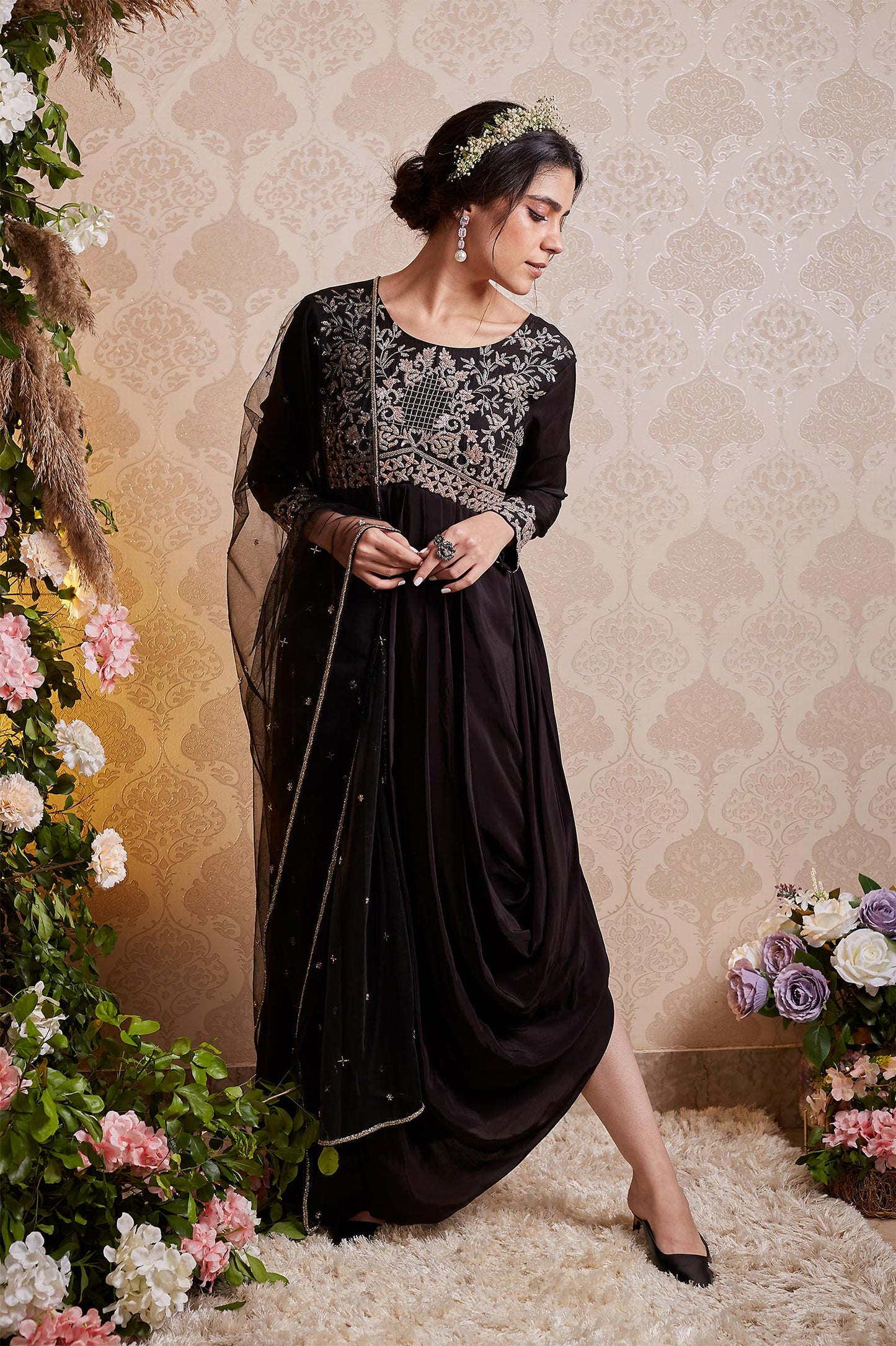 Elia - Black Draped Anarkali