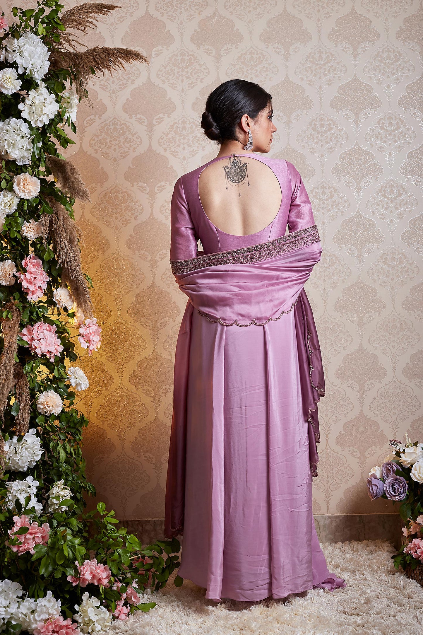 Anya - Light Purple Draped Anarkali with Ombre Dupatta