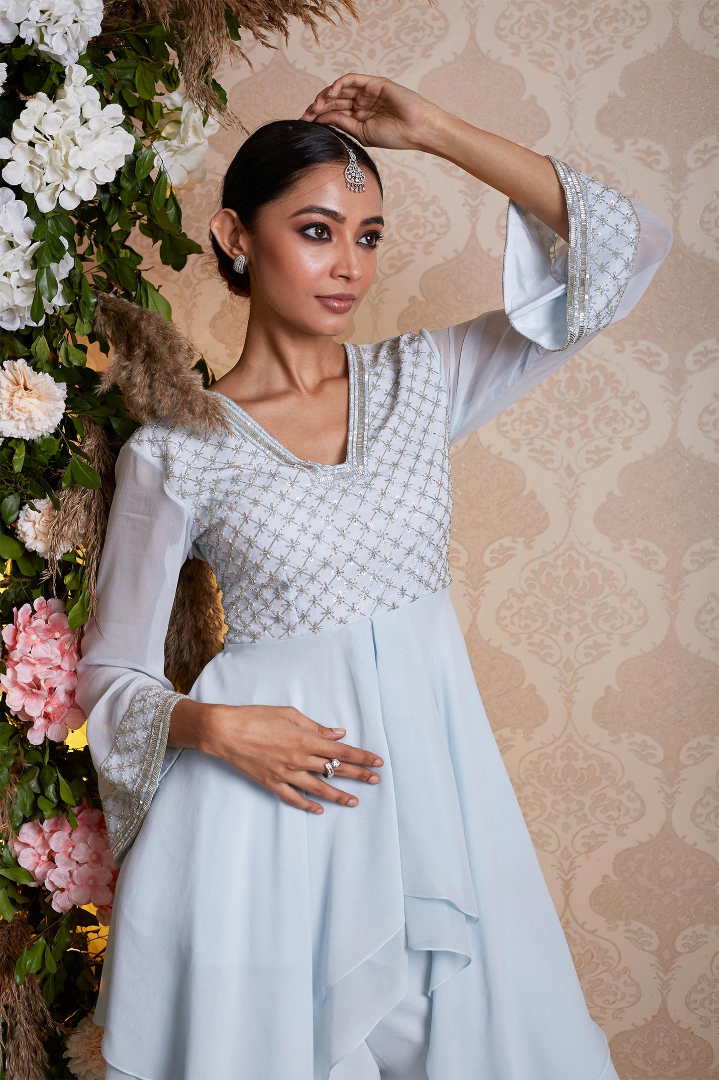Alaysha - Powder Blue 2 Layer Asymmetrical Peplum & Palazzos