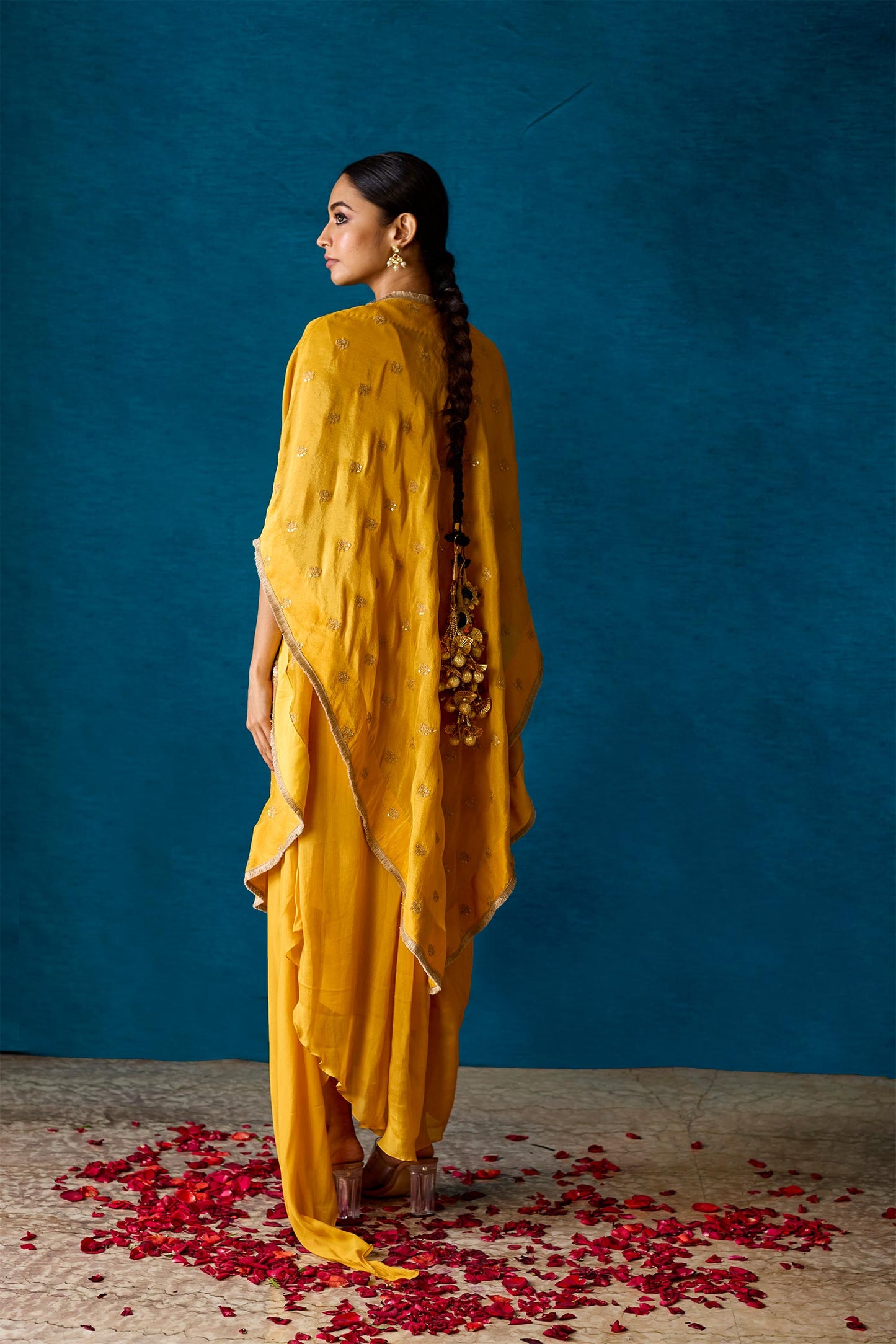 Aliza - Mustard Yellow Draped Dress & Cape