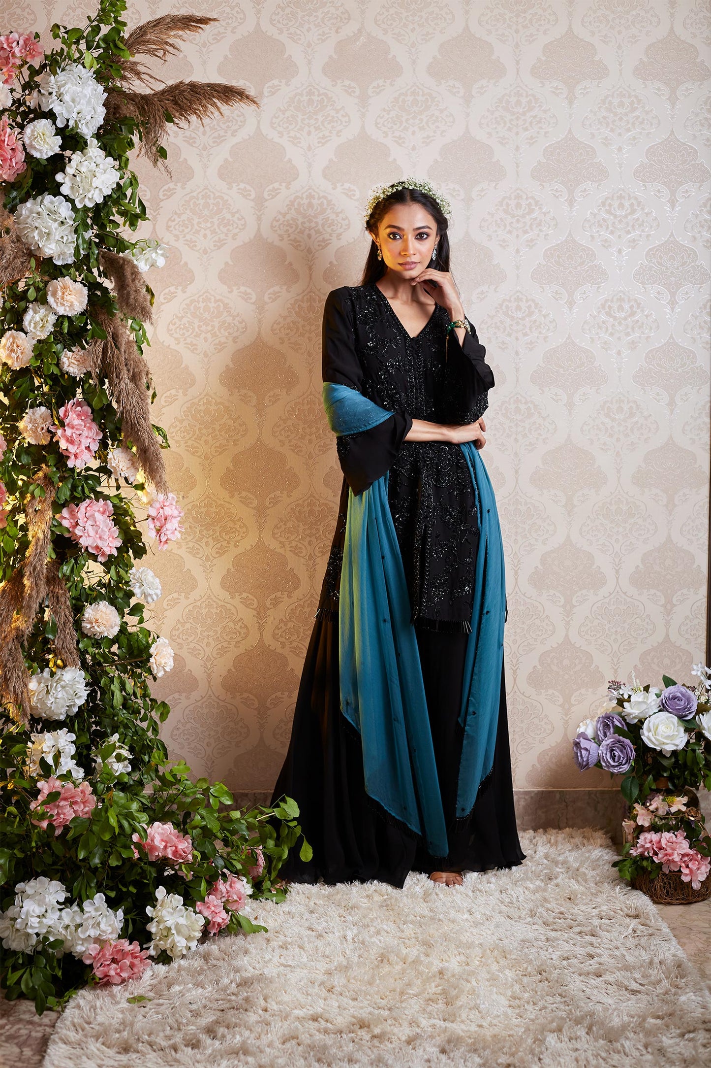 Inaya - Black Cutdana Shirt & Sharara