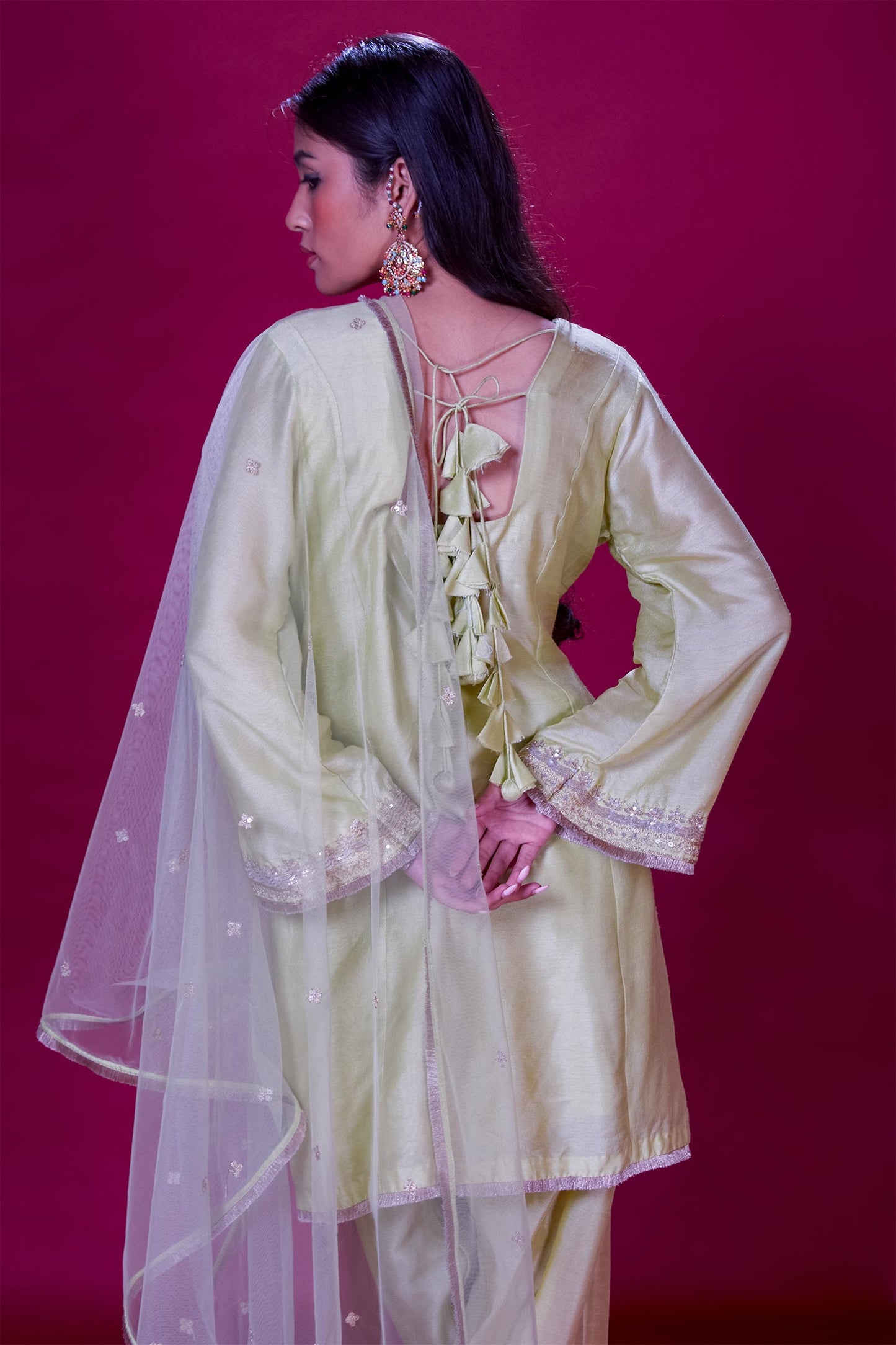 Aaira - Lime Green Short Kurta & Pakistani Salwaar