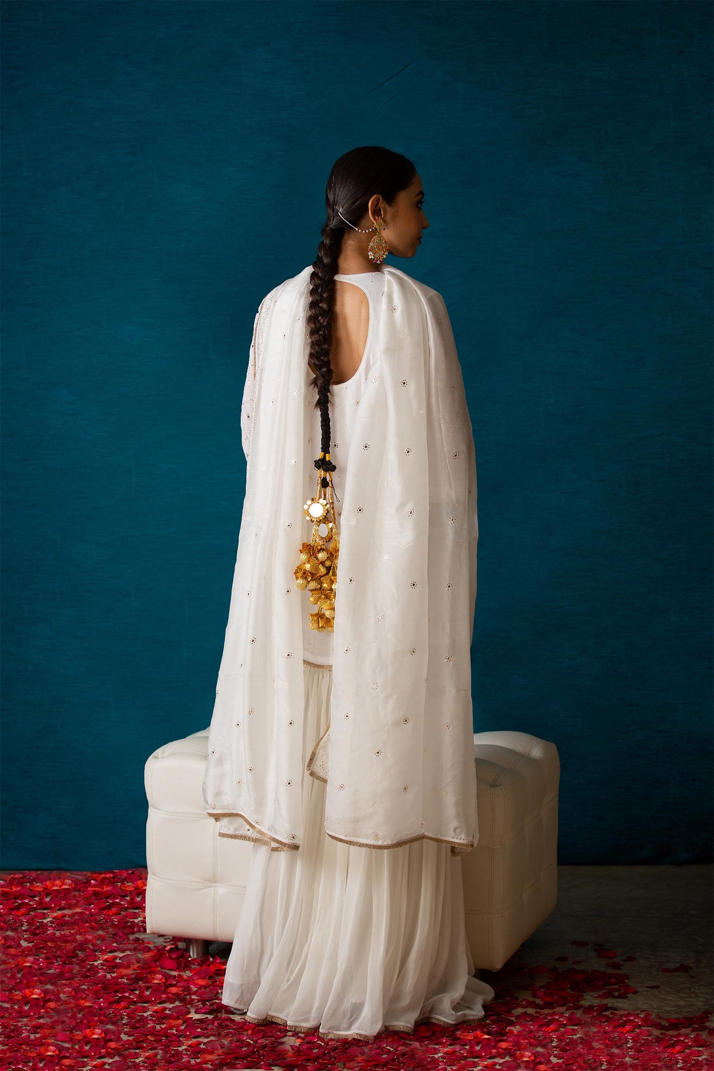 Ela - Shell White Mukaish Sharara Set