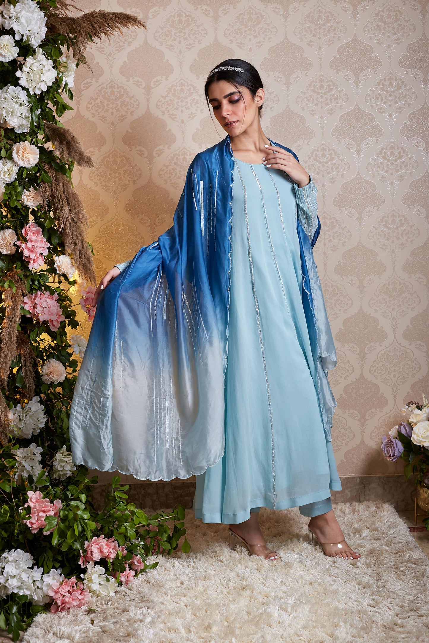 Ekra - Light Blue Anarkali with Ombre Dupatta