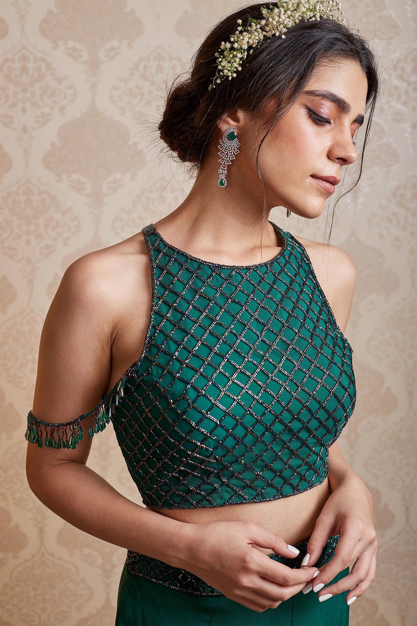 Isla - Emerald Green Cropped Blouse & Pants