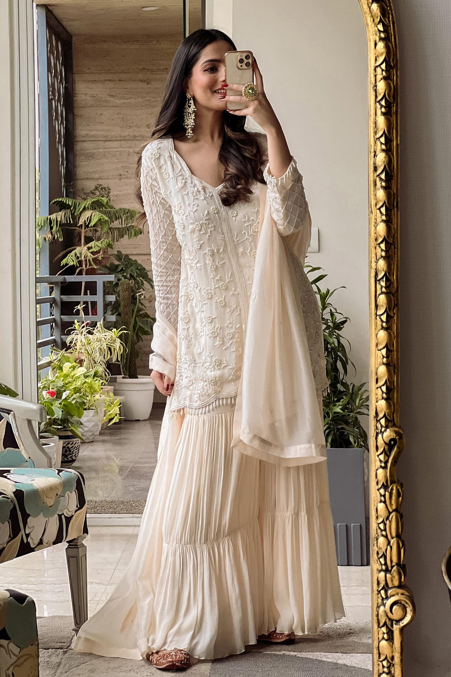 Esra - Ivory Kurta With Pearl Work & Sharara