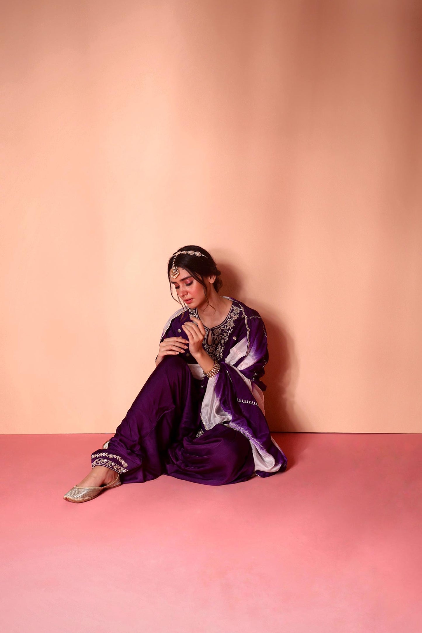 Itsya - Purple Kurta & Salwaar Set with Leheriya Dupatta