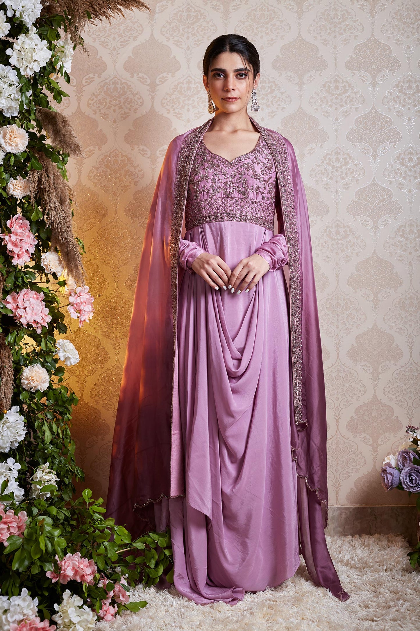 Anya - Light Purple Draped Anarkali with Ombre Dupatta