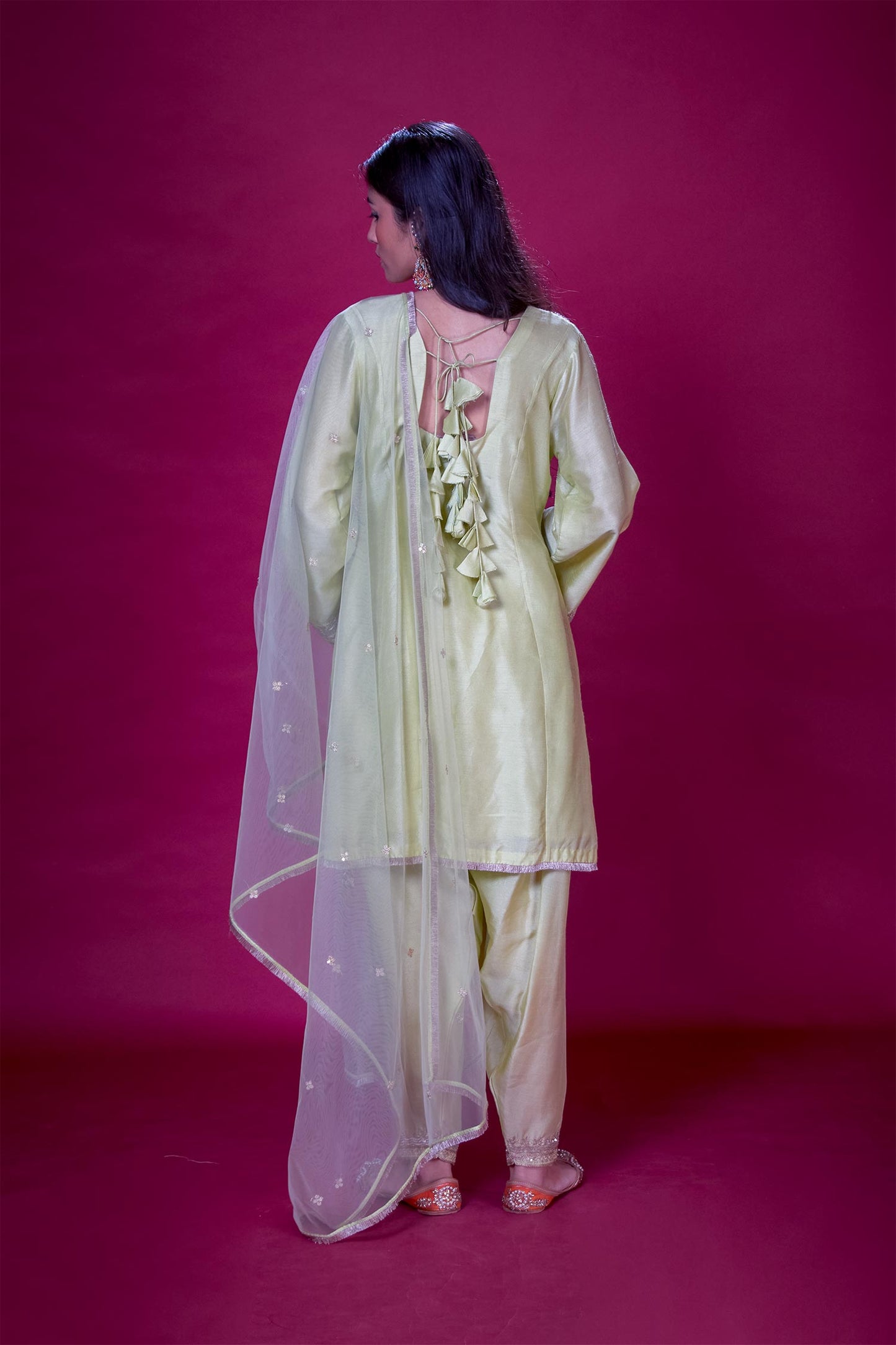 Aaira - Lime Green Short Kurta & Pakistani Salwaar