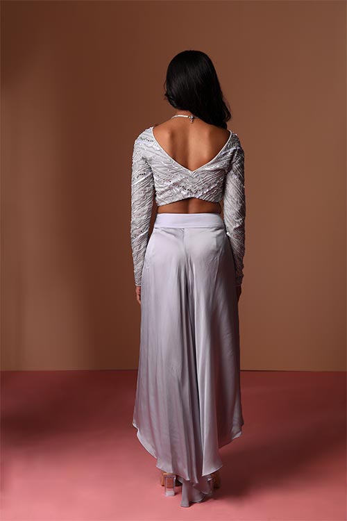 Zinnia - Light Grey Blouse & Asymmetrical Palazzos