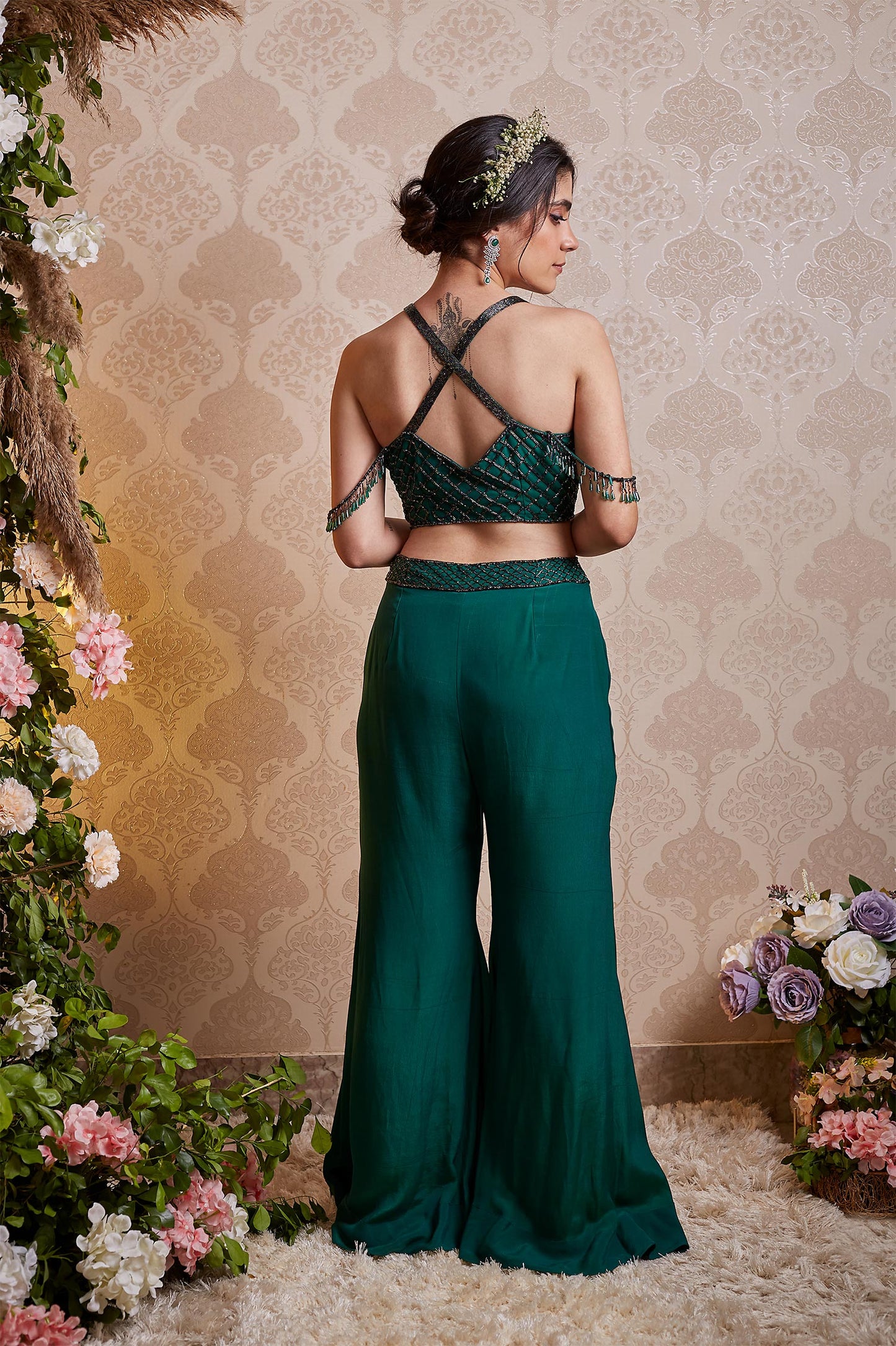 Isla - Emerald Green Cropped Blouse & Pants