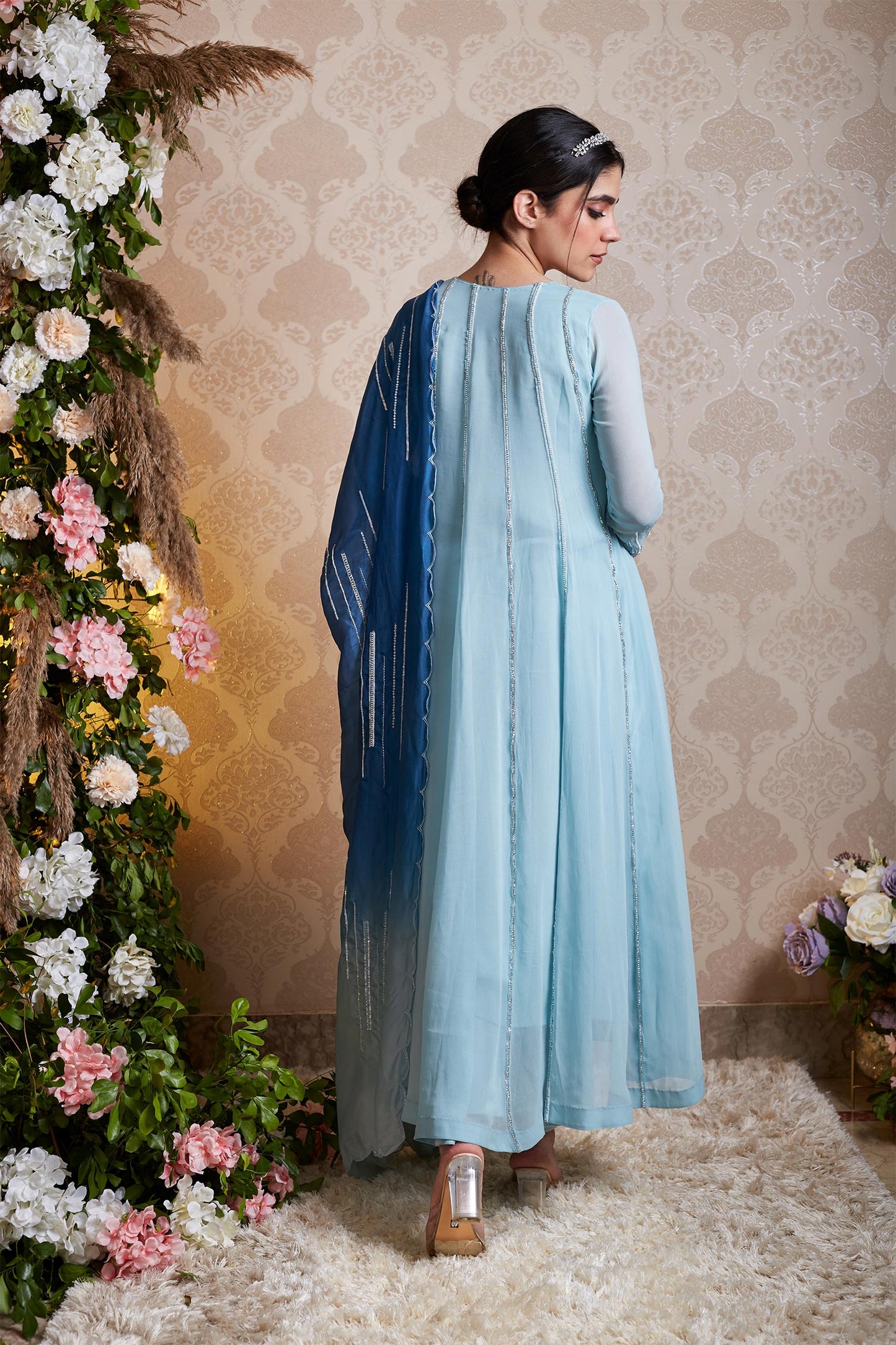 Ekra - Light Blue Anarkali with Ombre Dupatta