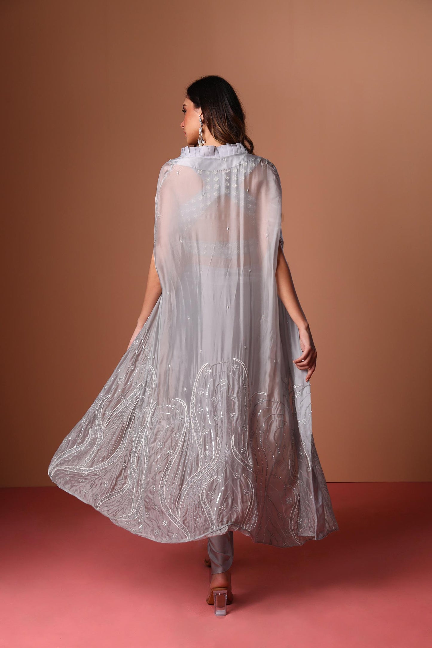 Eloise - Light Grey Cape Blouse & Draped Skirt