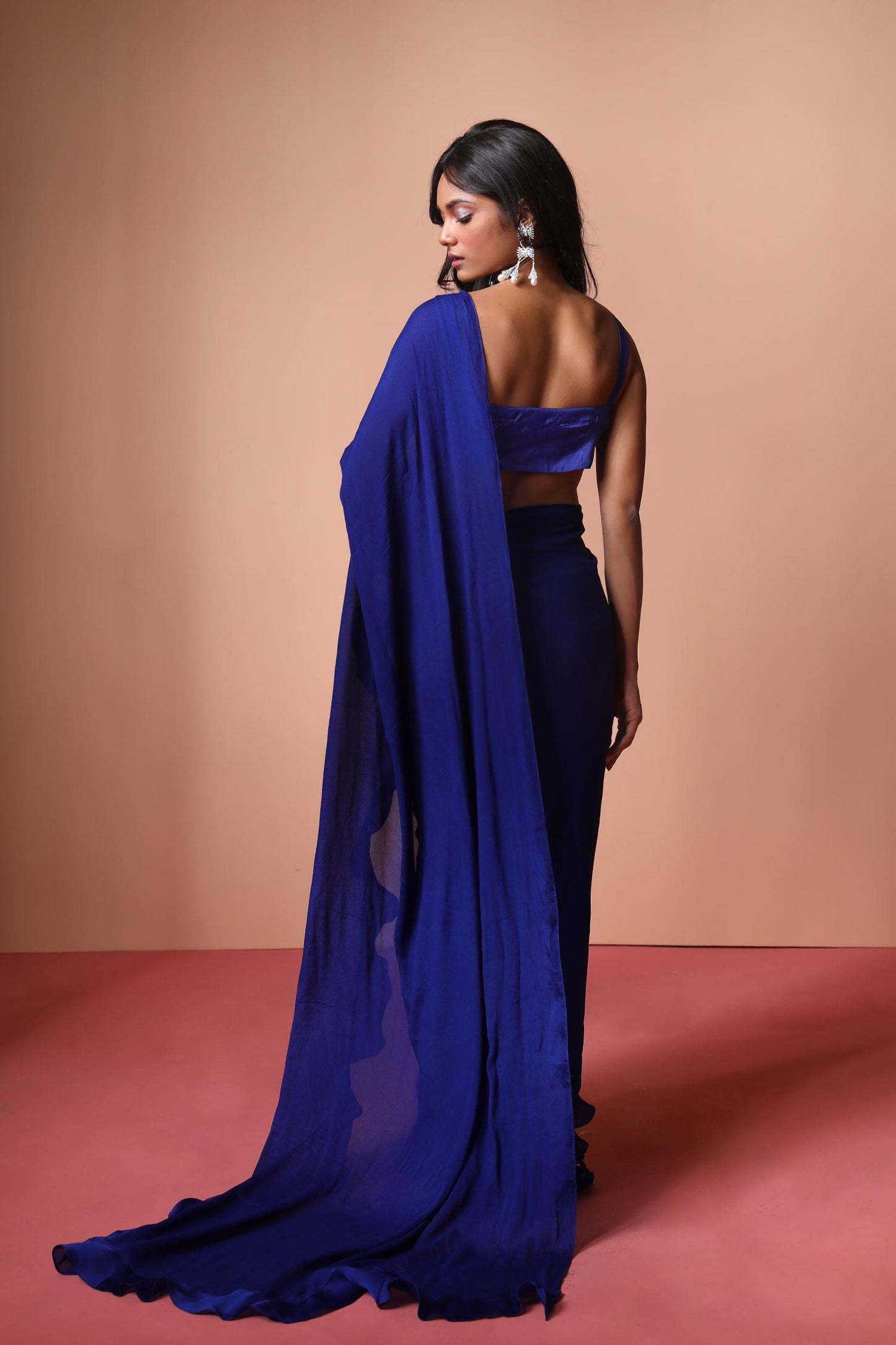 Eliana - Electric Blue Bustier & Saree With Ruffles