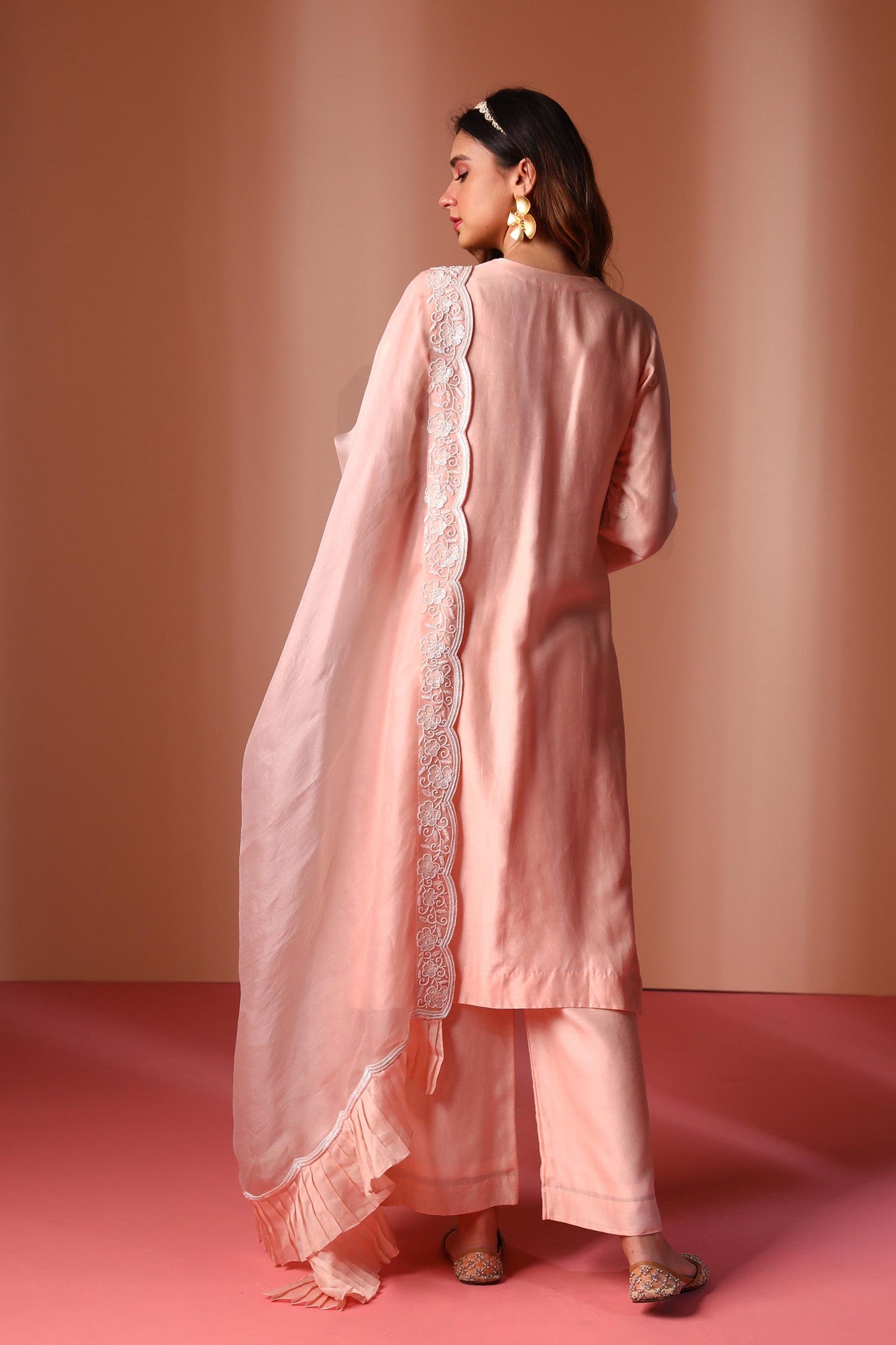 Anasa - Peach Pearl Work Kurta Set