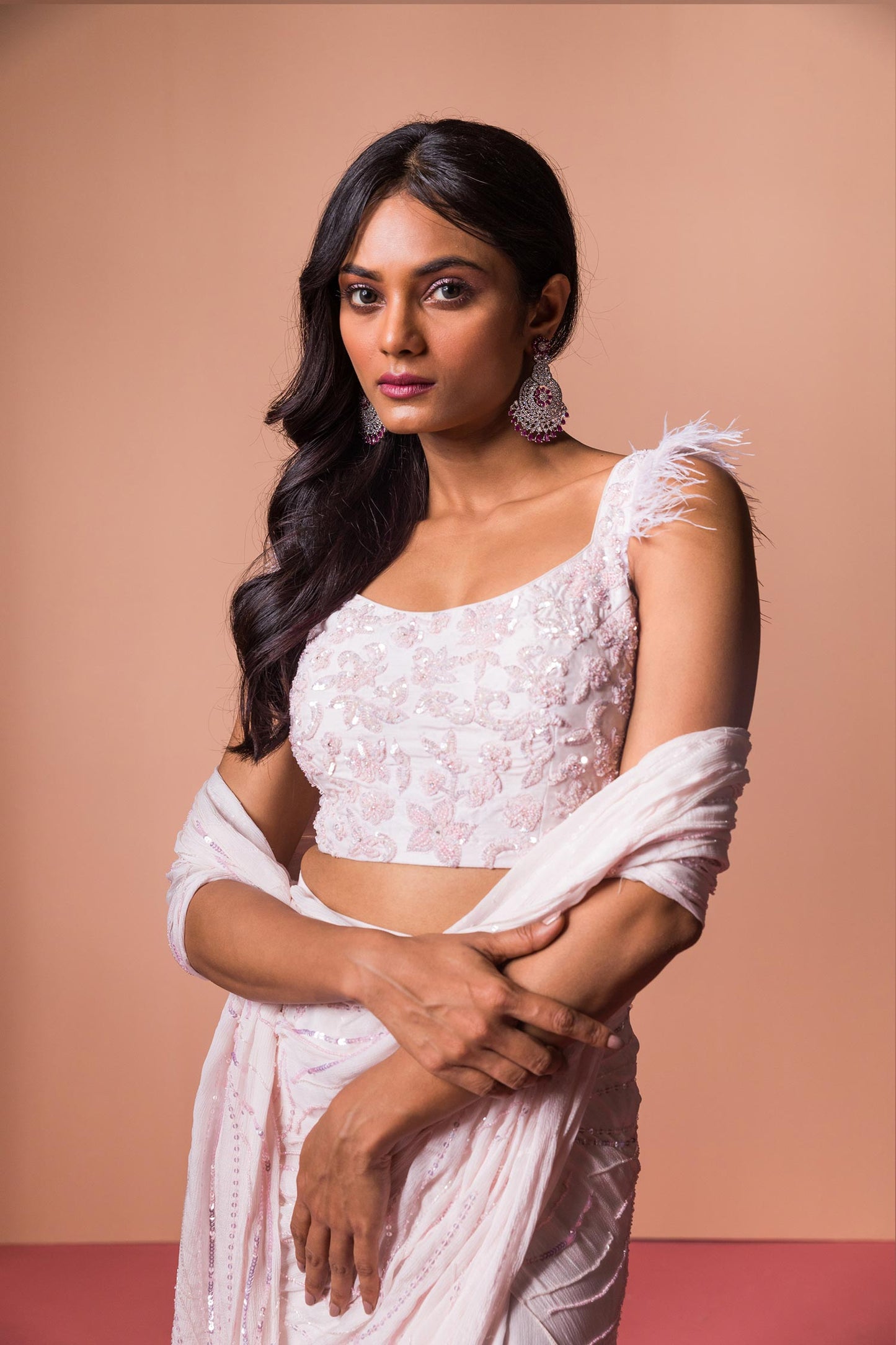Klea - Blush Pink Draped Saree & Blouse