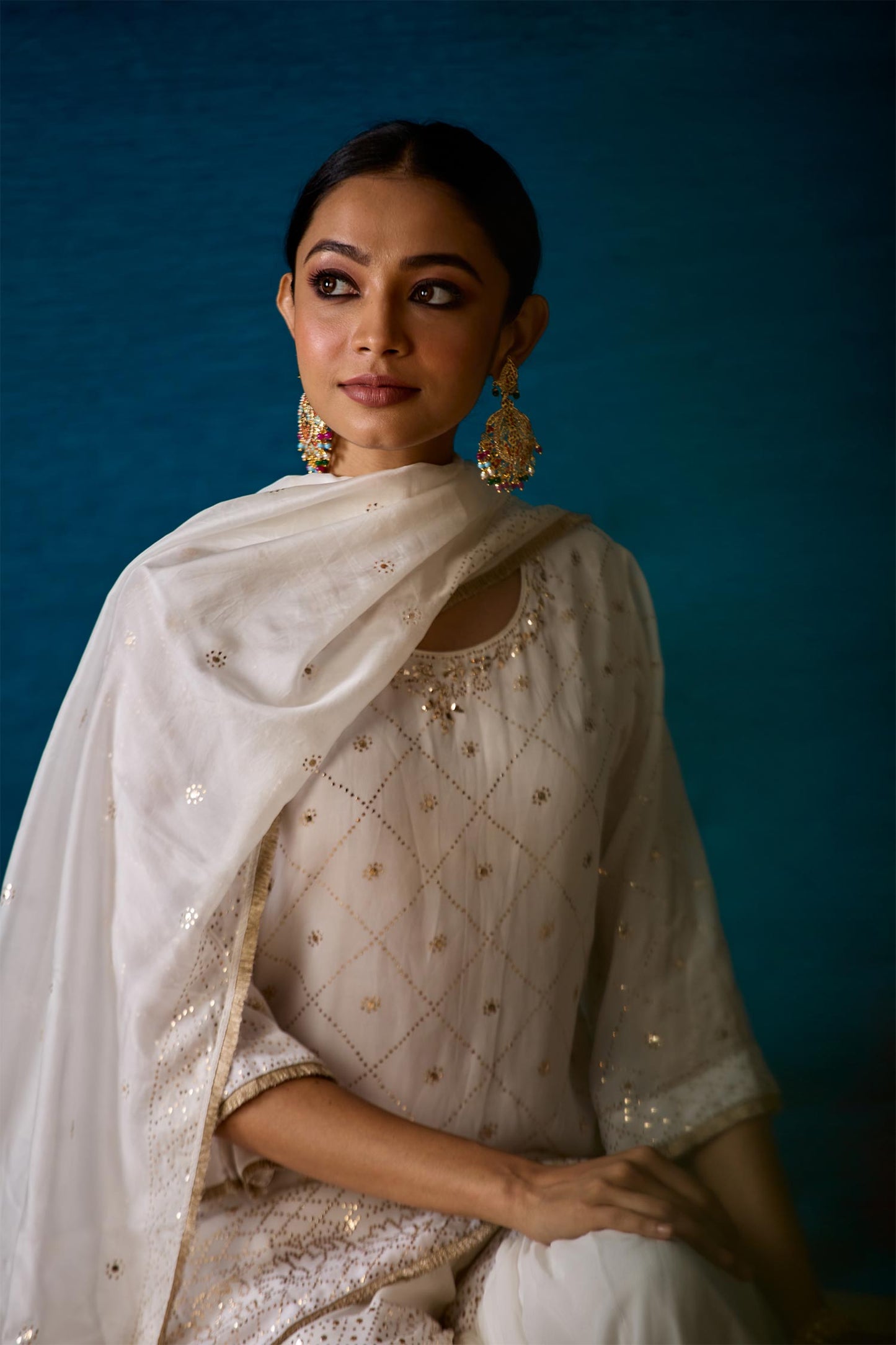 Ela - Shell White Mukaish Sharara Set