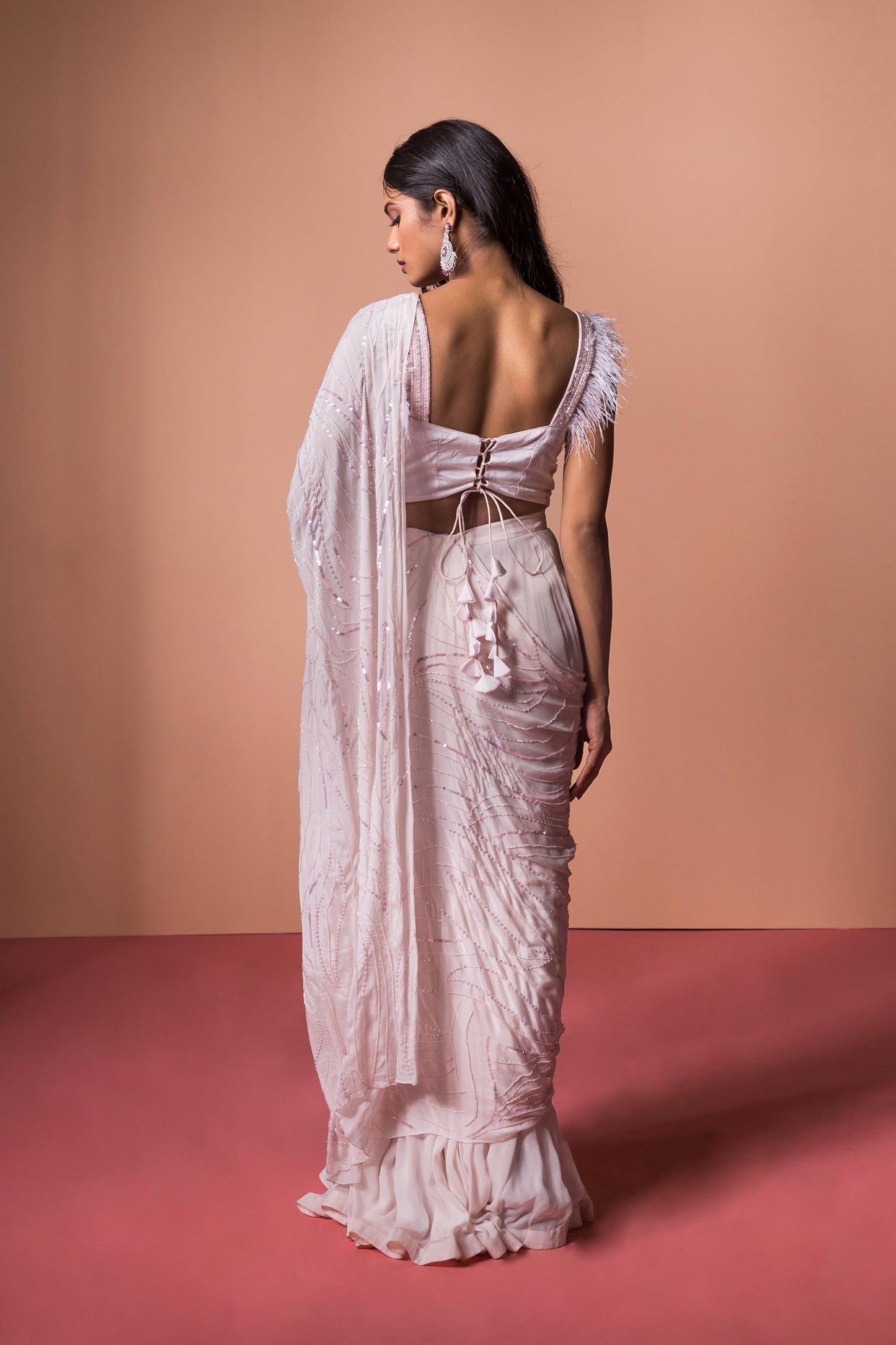 Klea - Blush Pink Draped Saree & Blouse