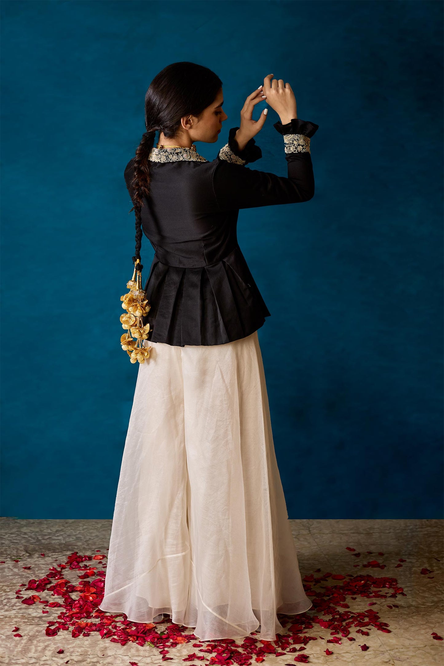 Zaria - Black Peplum Top & Organza Pants