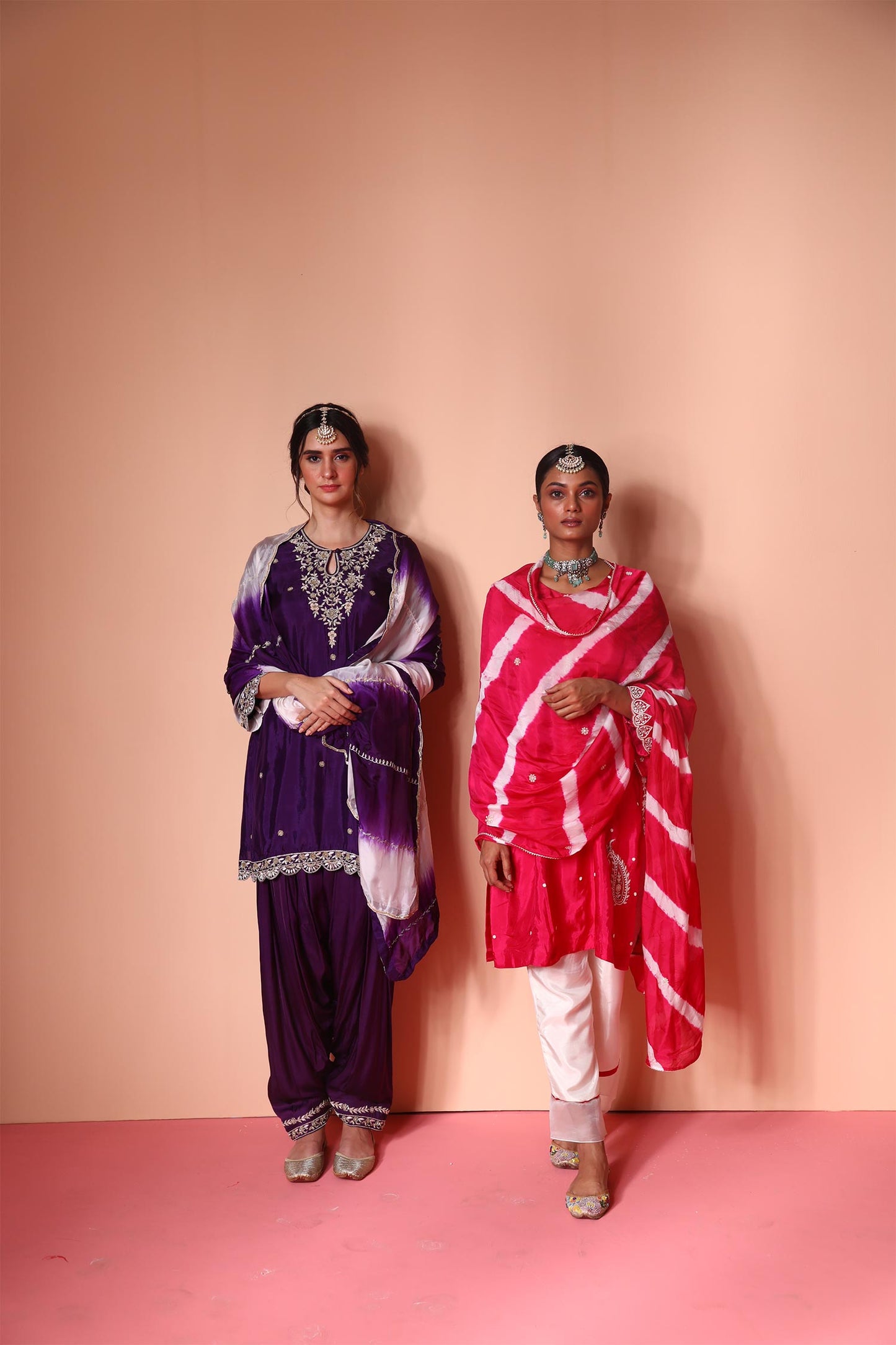 Itsya - Purple Kurta & Salwaar Set with Leheriya Dupatta