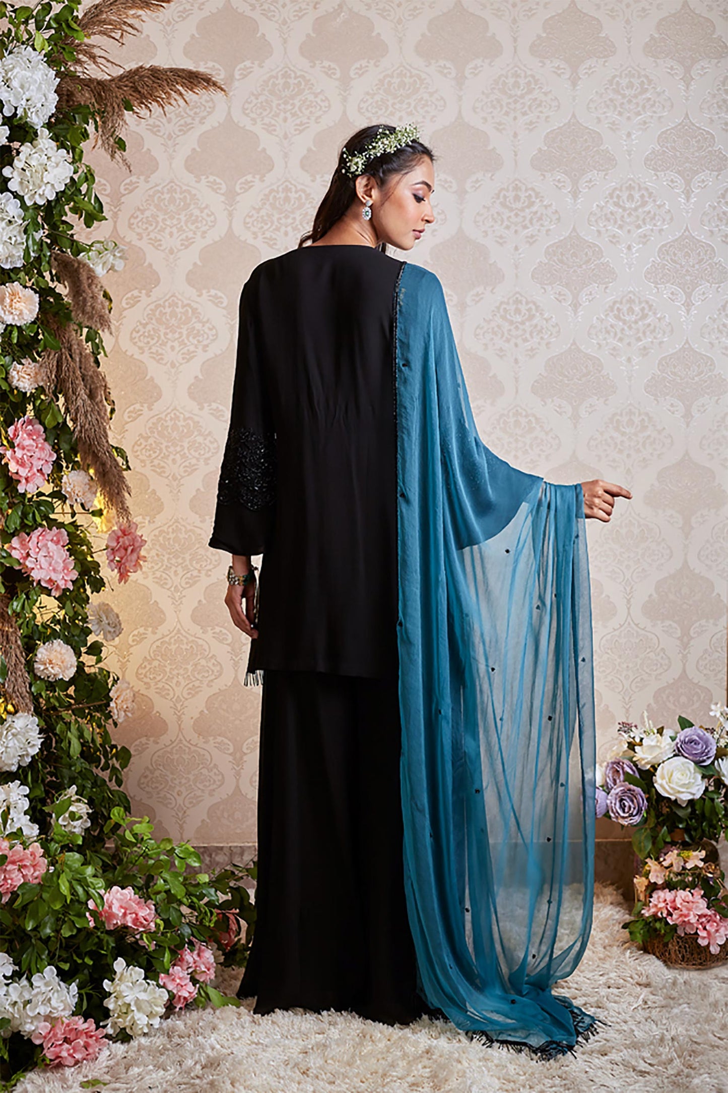 Inaya - Black Cutdana Shirt & Sharara