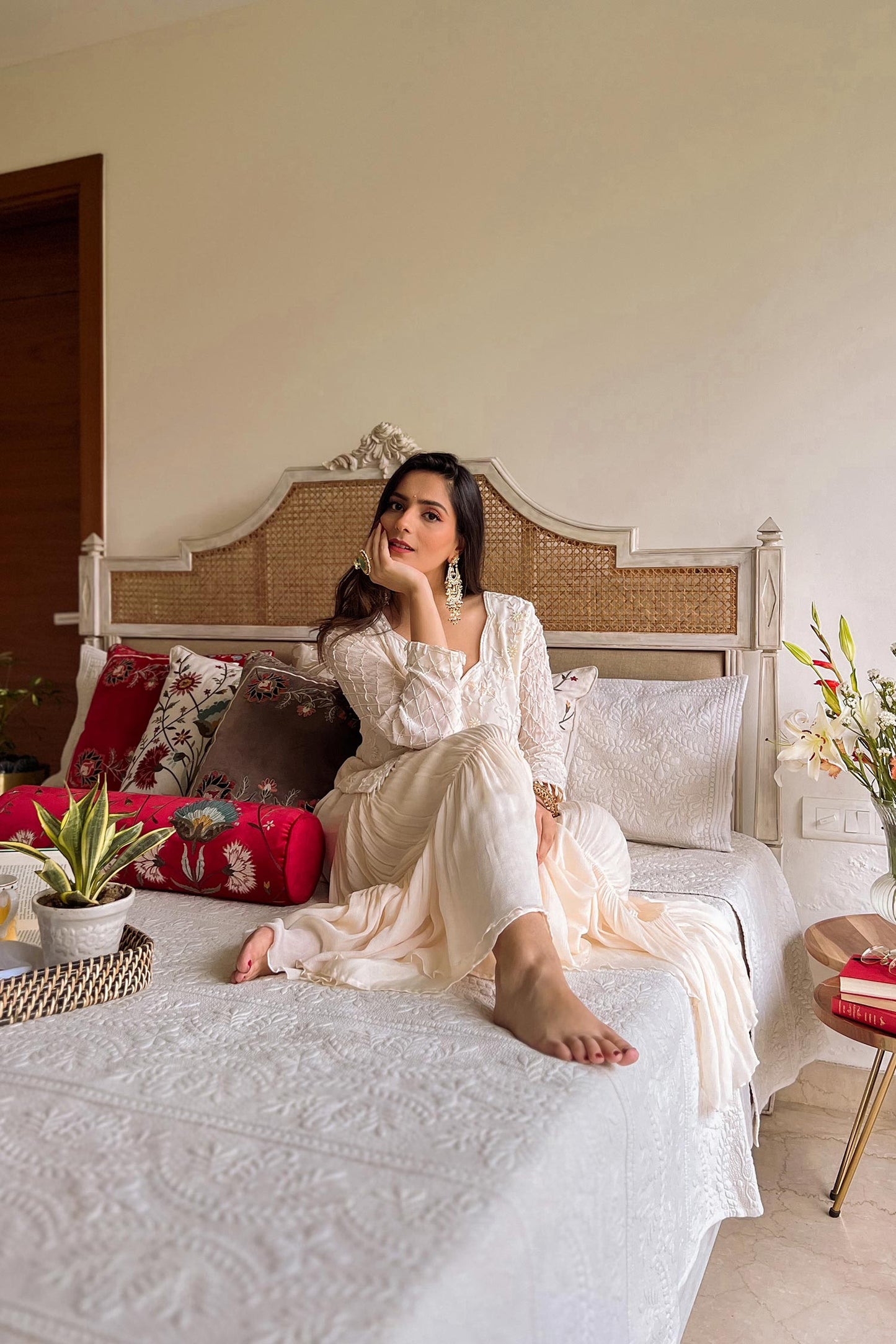 Esra - Ivory Kurta With Pearl Work & Sharara