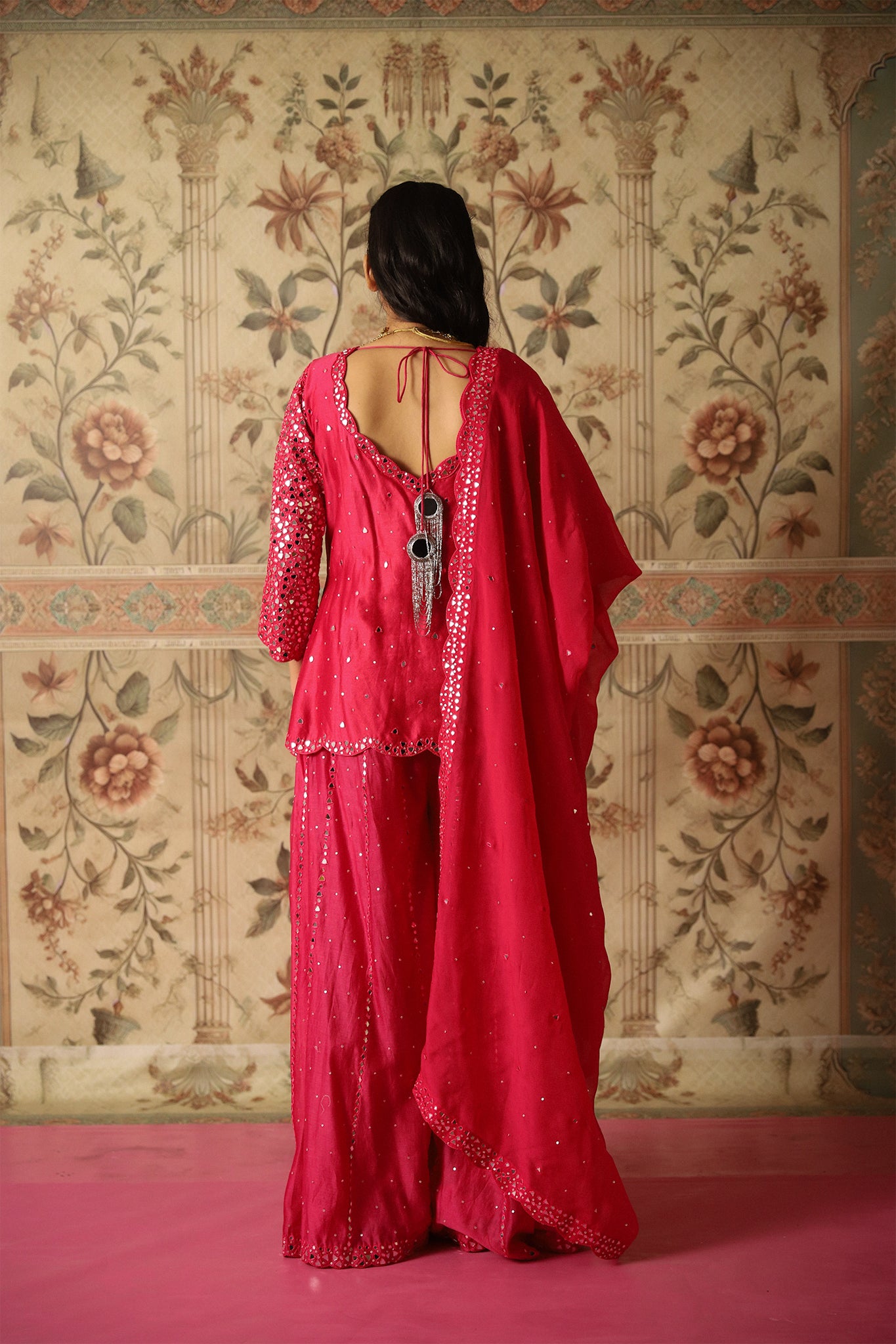 Heer Cerise Pink Mirror Work Sharara & Kurta Set