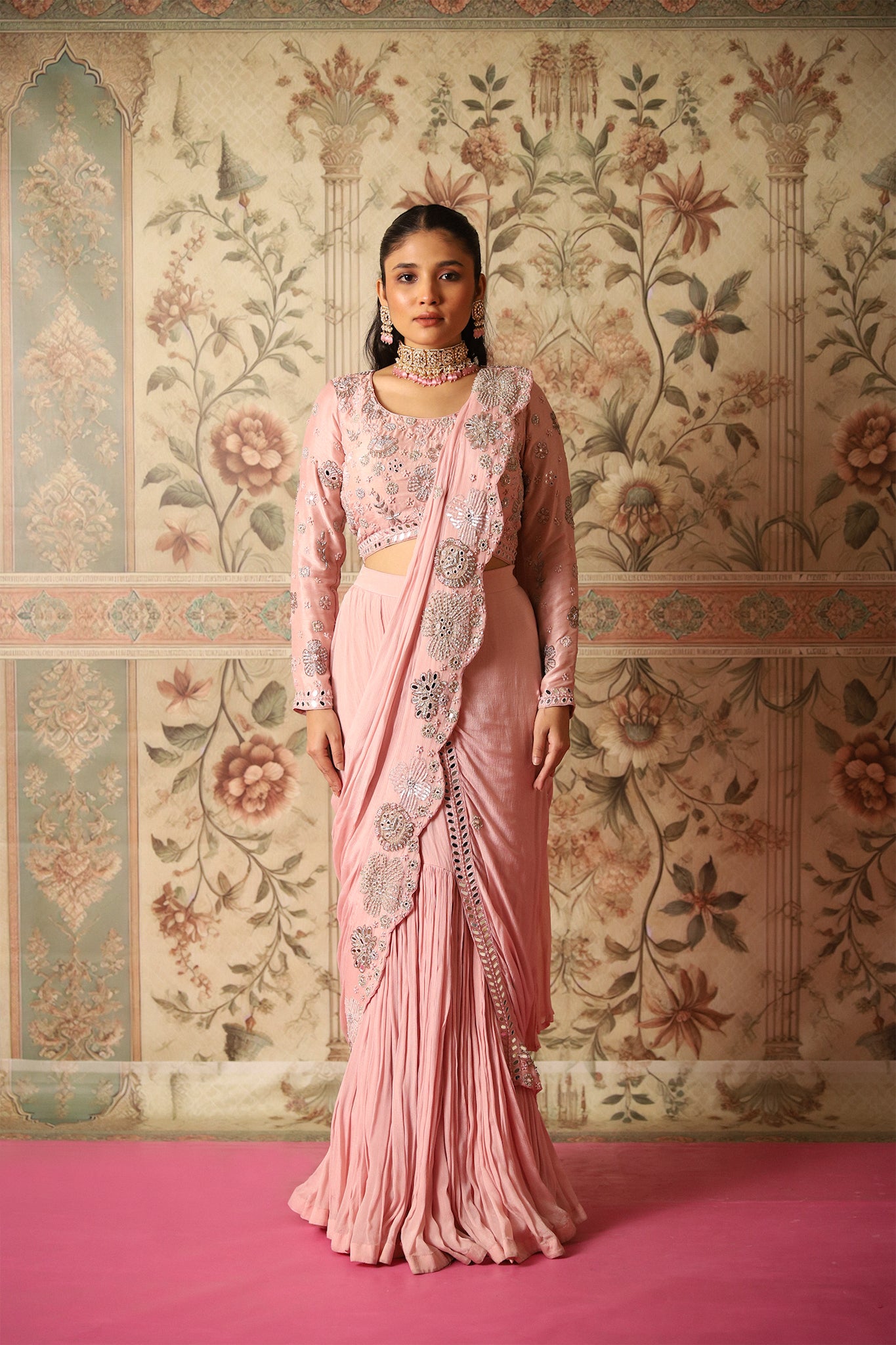 Jasmin Old Rose Pink Pre-Draped Saree & Blouse