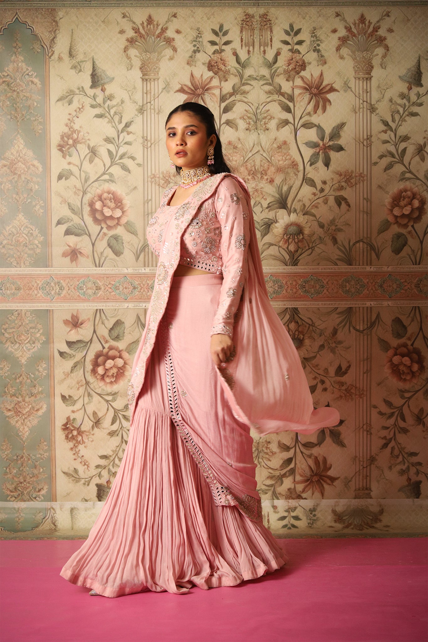 Jasmin Old Rose Pink Pre-Draped Saree & Blouse