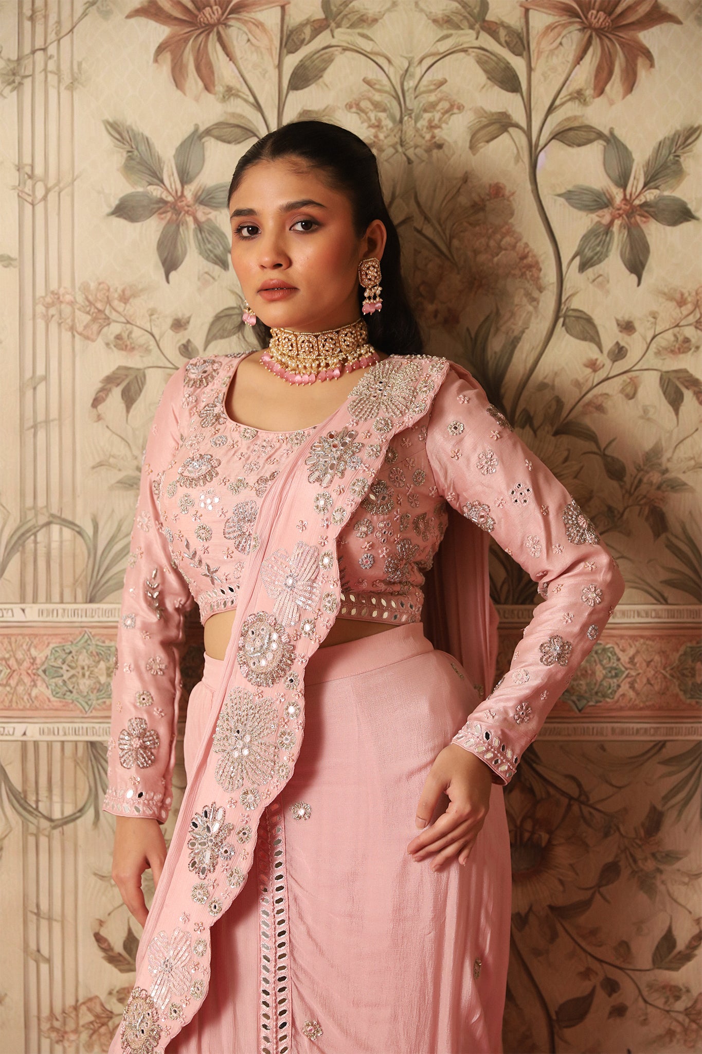Jasmin Old Rose Pink Pre-Draped Saree & Blouse